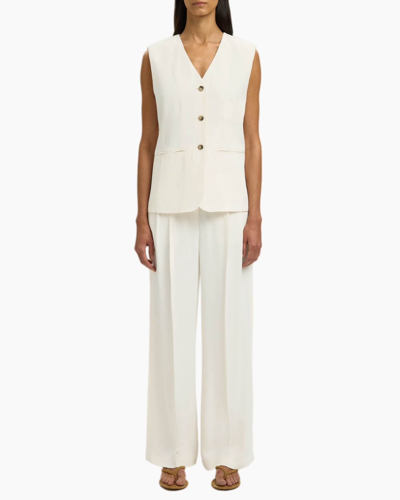 vest, top, zonder mouwen, crème, broekpak