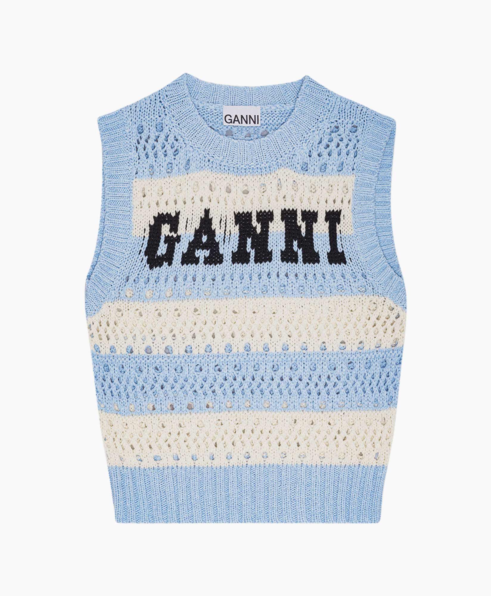 Vest Cotton Mix Striped Licht Blauw