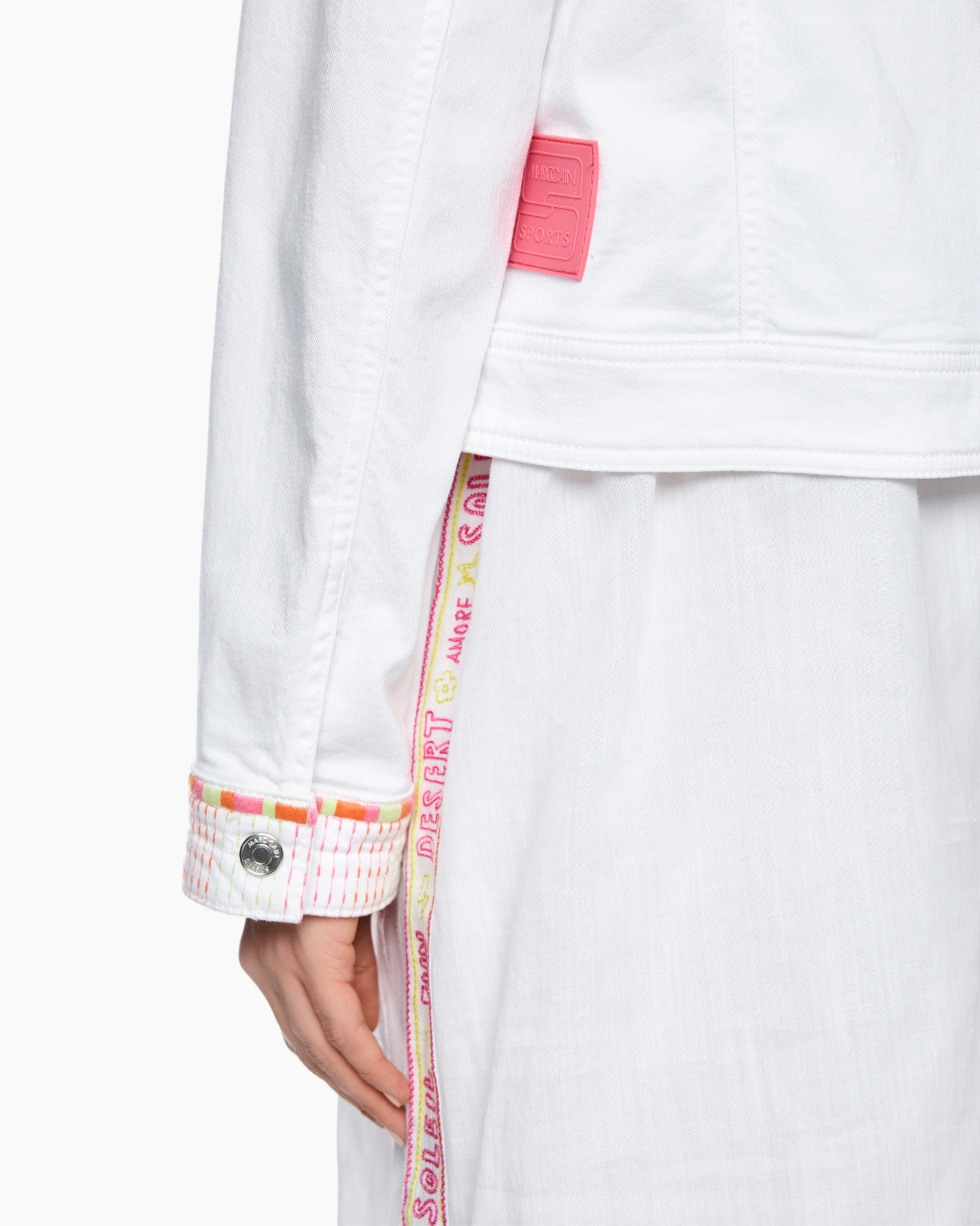 white, long sleeve, shirt, adjustable cuff, pink tag