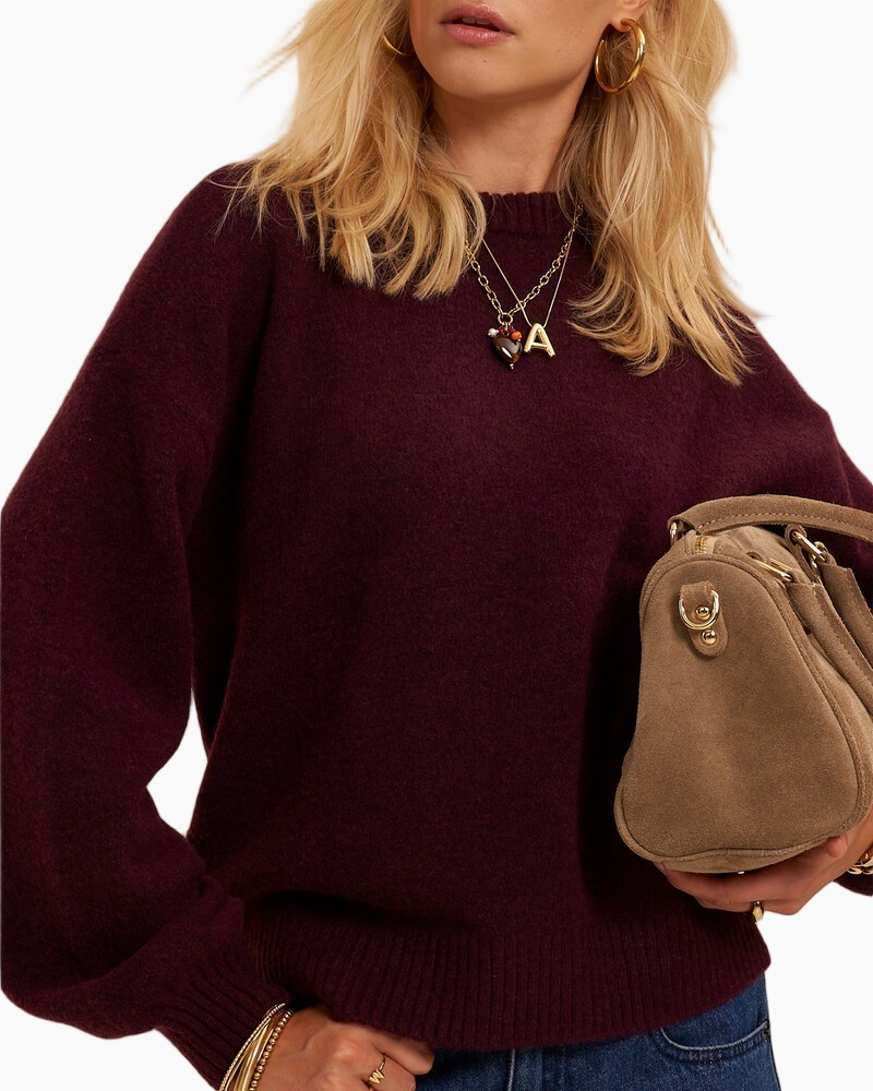 cardigan, burgundy, pink-accent, knitwear, graphic-text