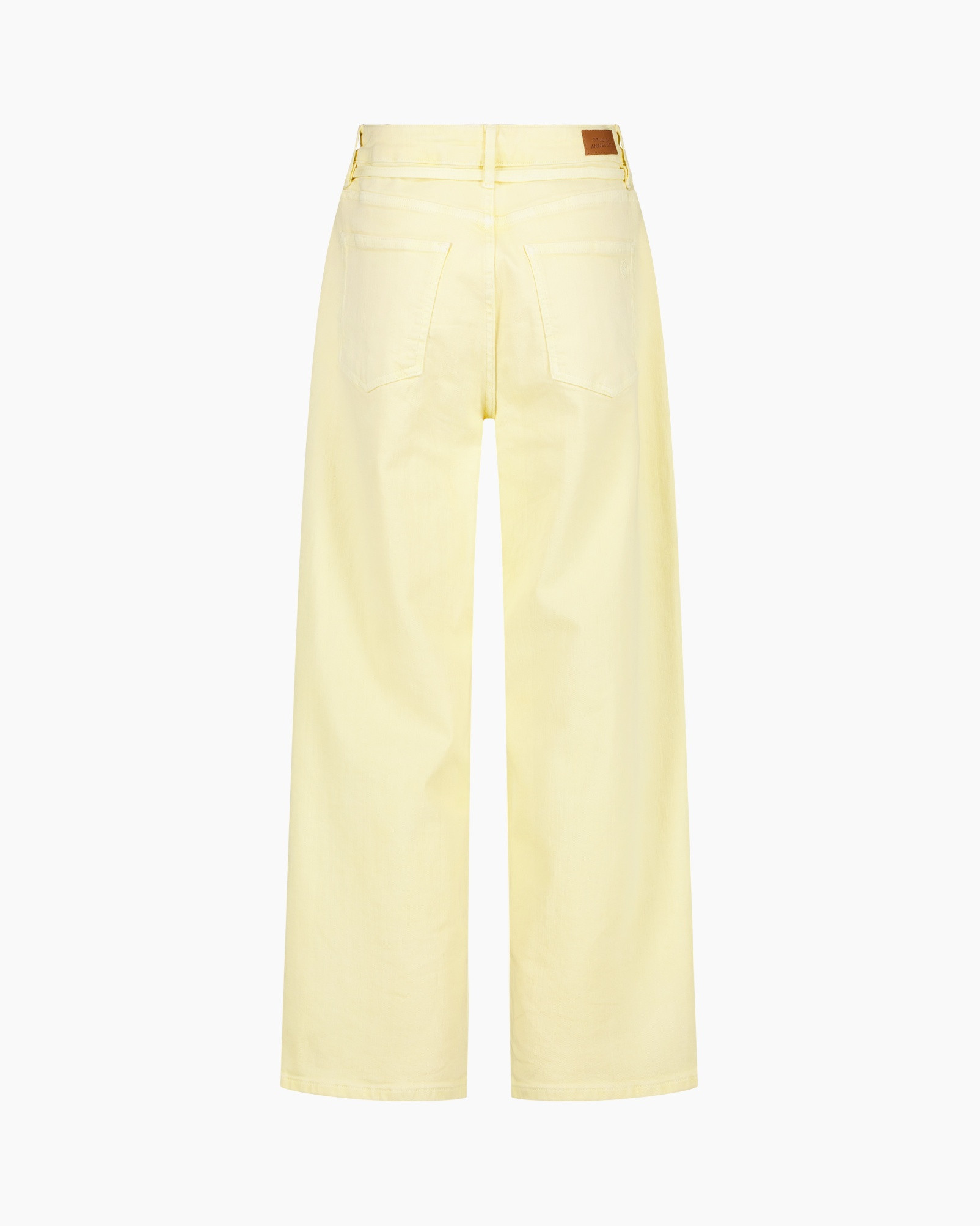 broeken, wijd, geel, denim, achterzakken
