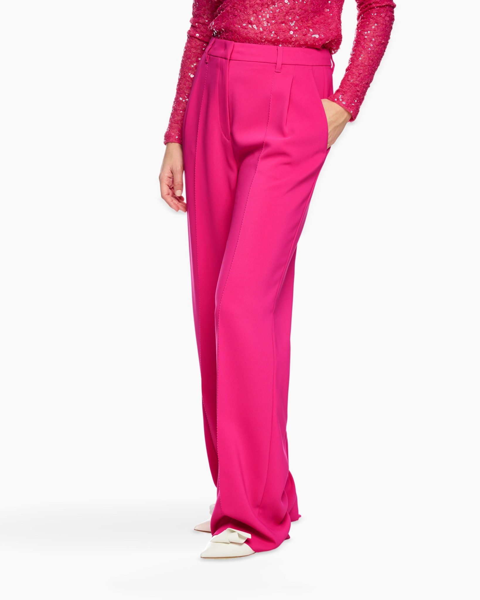 pants, trousers, magenta, wide-leg, pleated