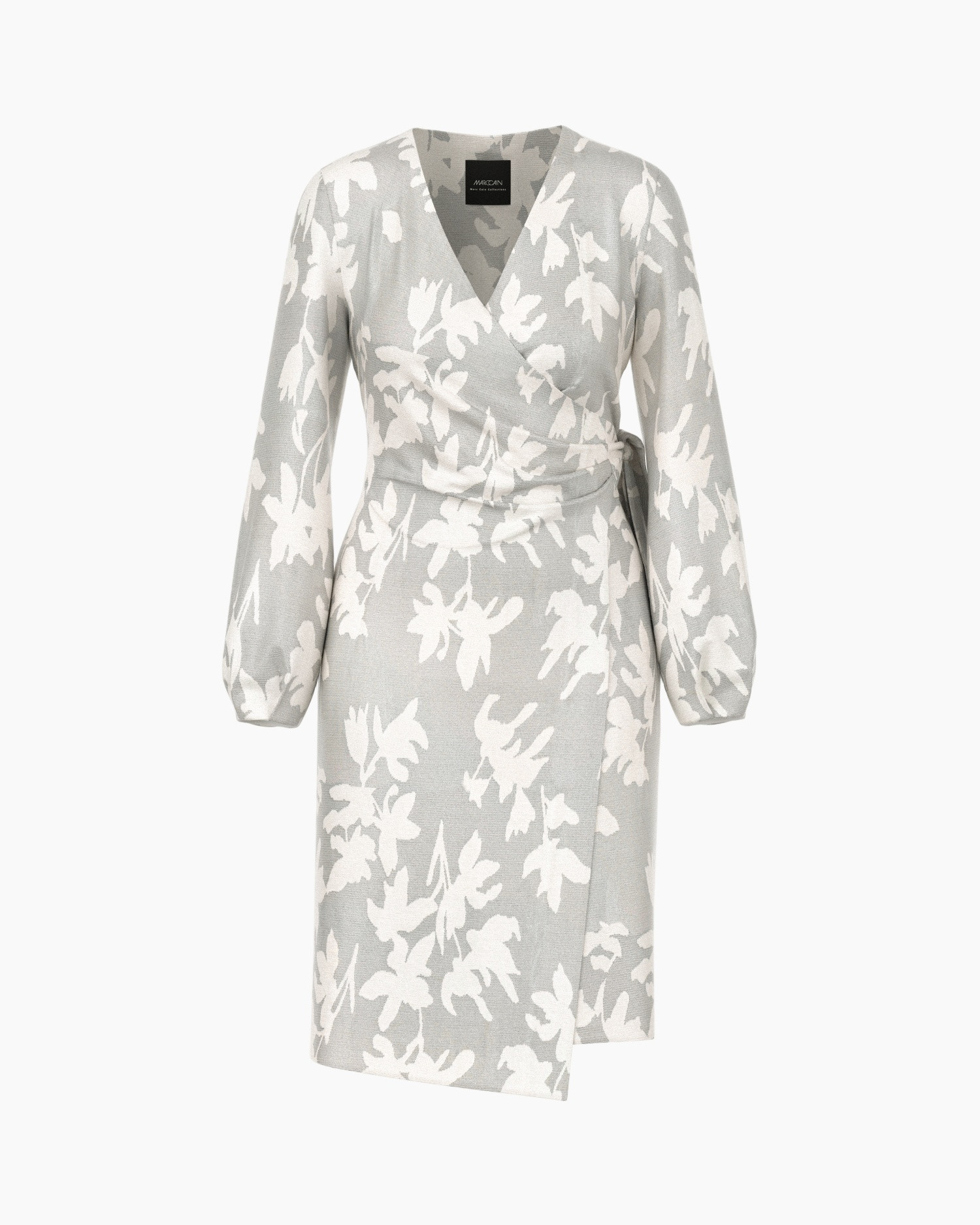 wrap-dress, long-sleeve, floral, knee-length, wrap-around