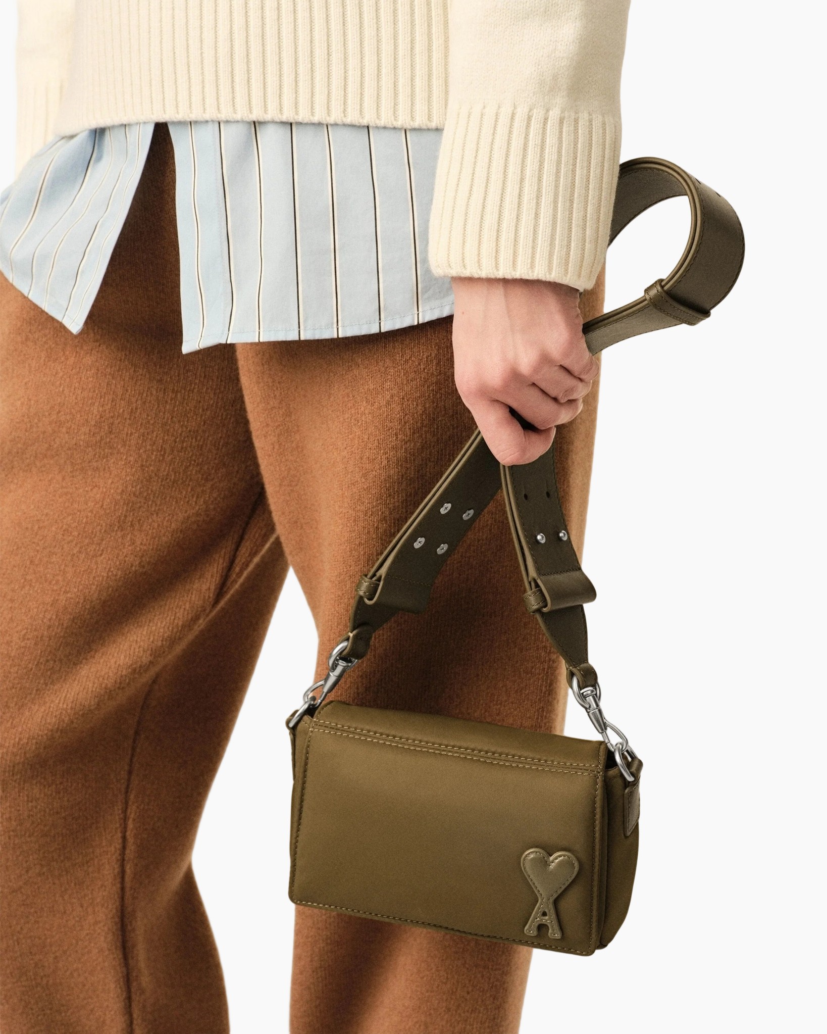 handtas, schoudertas, oliekleur, mini tas, metaal hardware