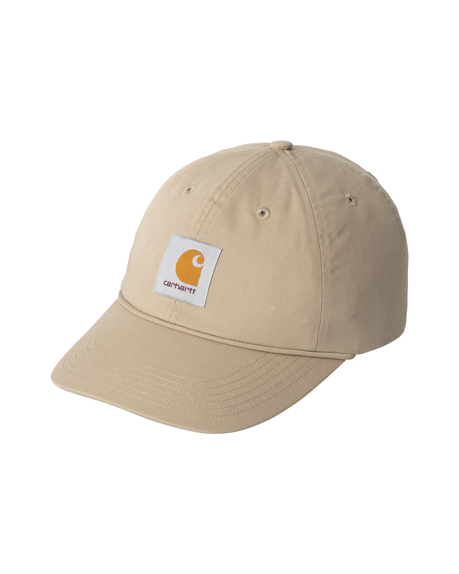 baseball cap, beige, carhartt, six-panel, logo patch