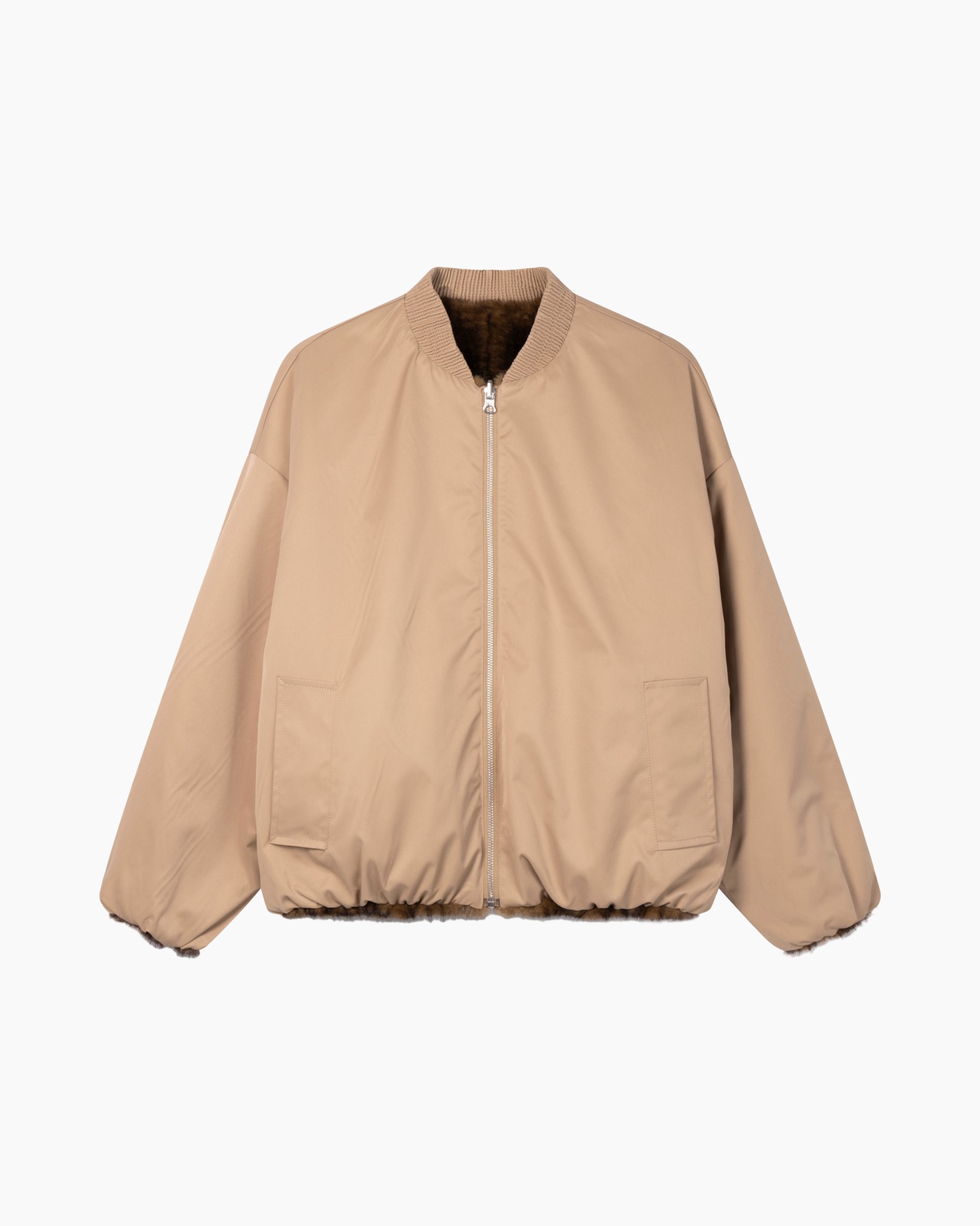 manteau en fourrure, bruin, rits, kraagloos, oversized