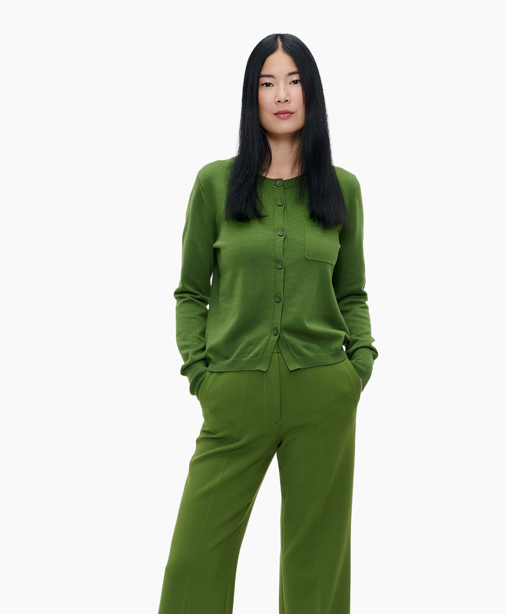 Vest Cashmere R Neck Groen