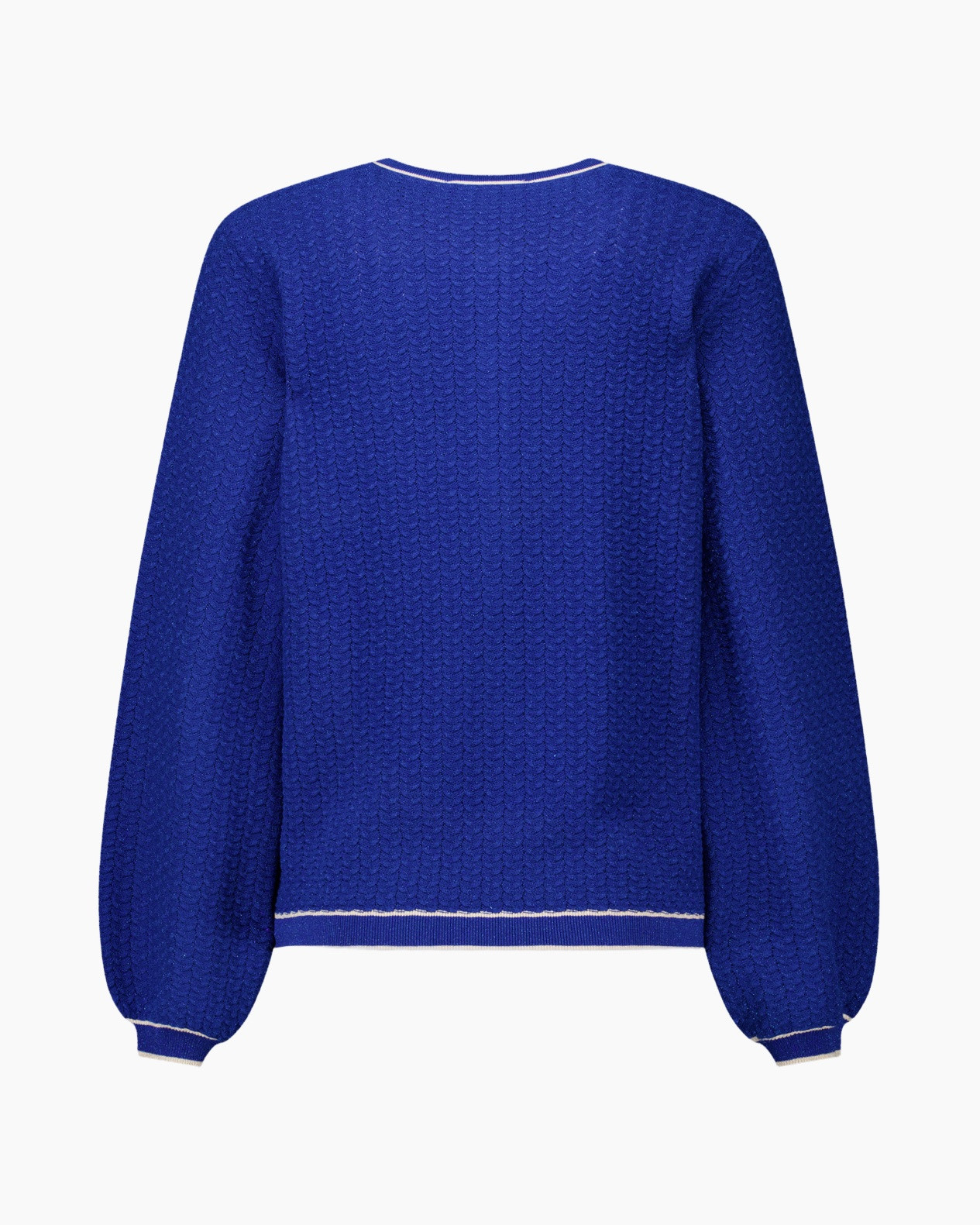 gebreide trui, blauw, lange mouwen, textured, rond hals