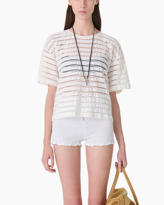 top, short-sleeve, white, sheer, circus-knit?