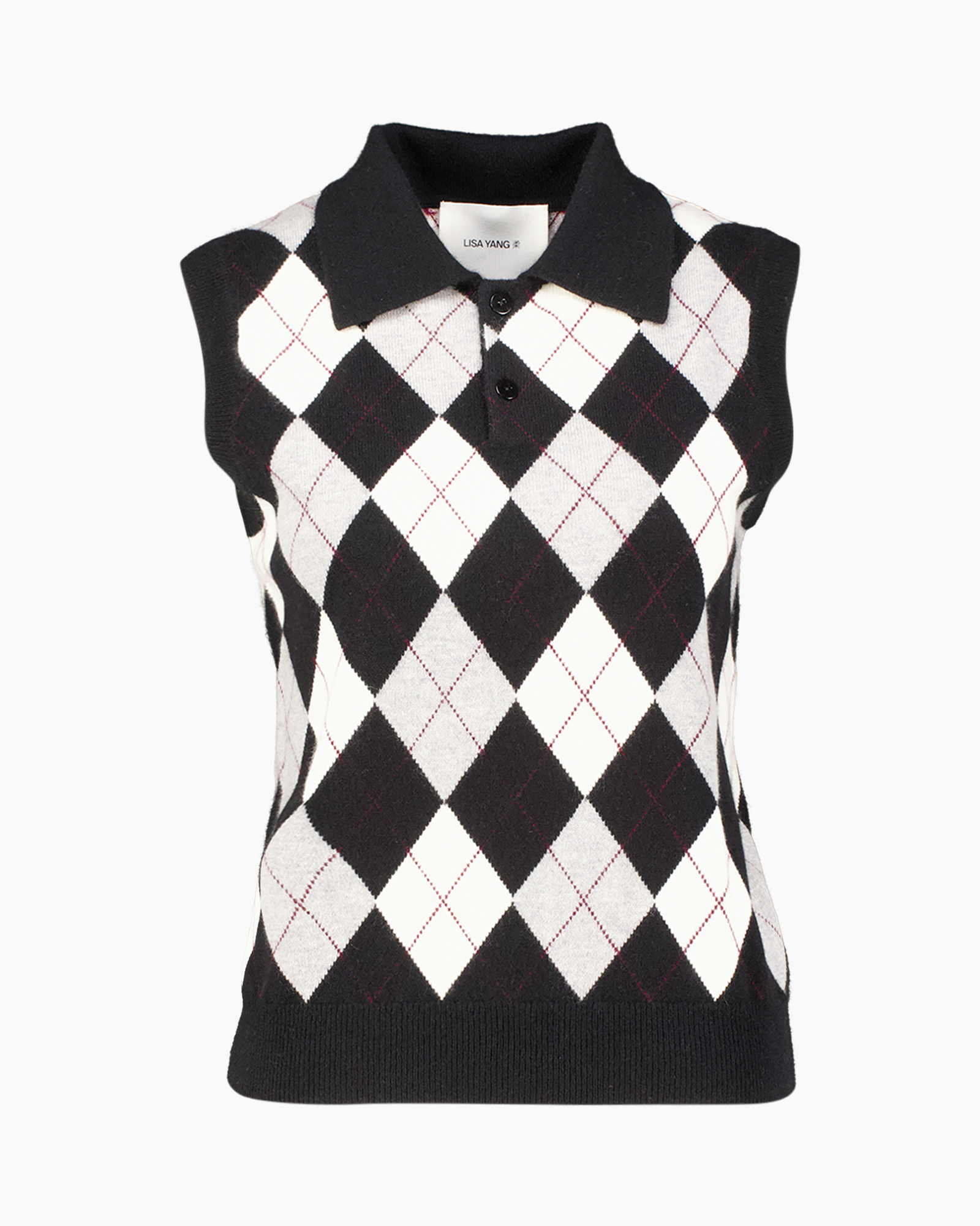 argyle, mouwloos, polo, brei, patroon