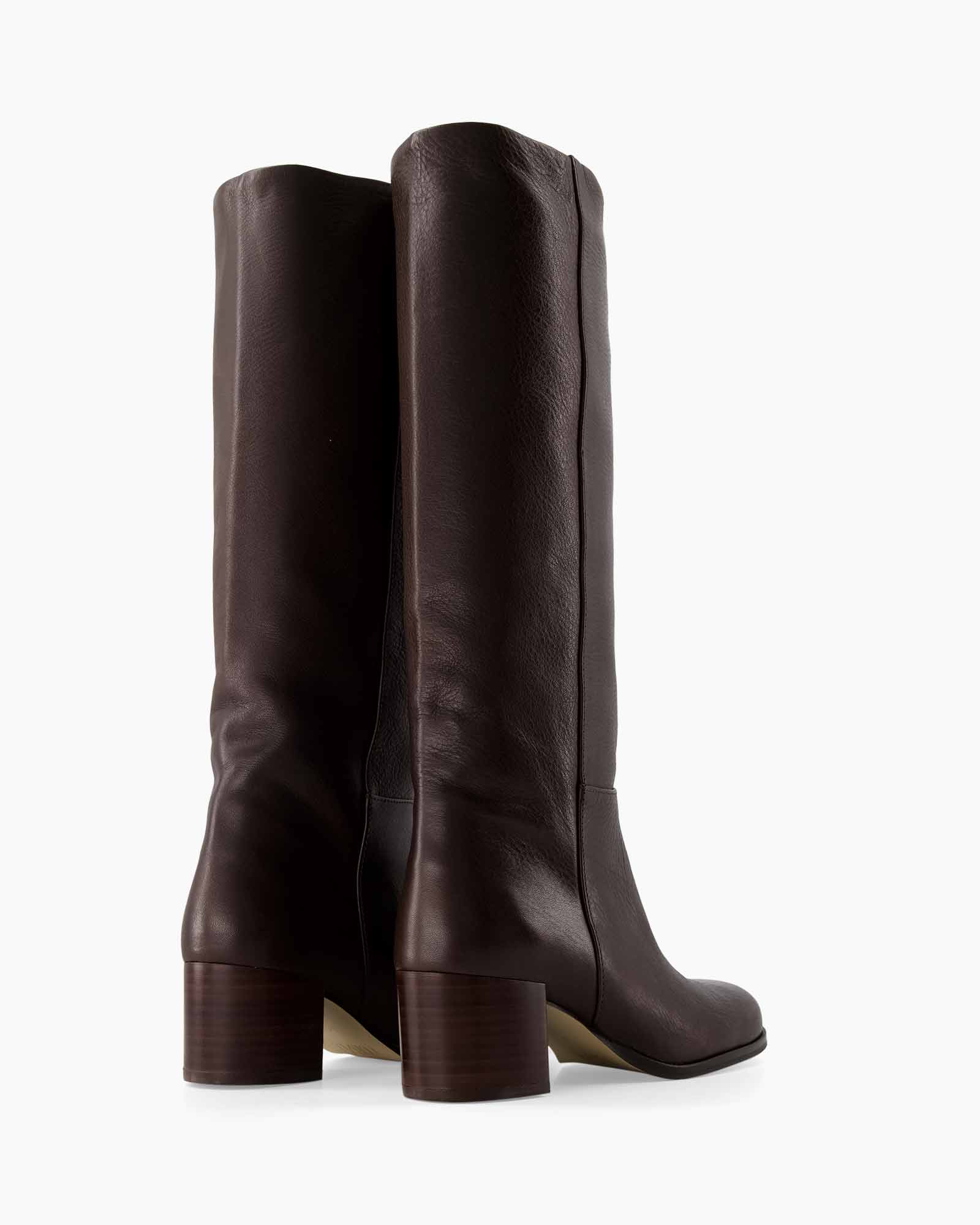 laarzen, knee-high, leer, bruin, blokhak