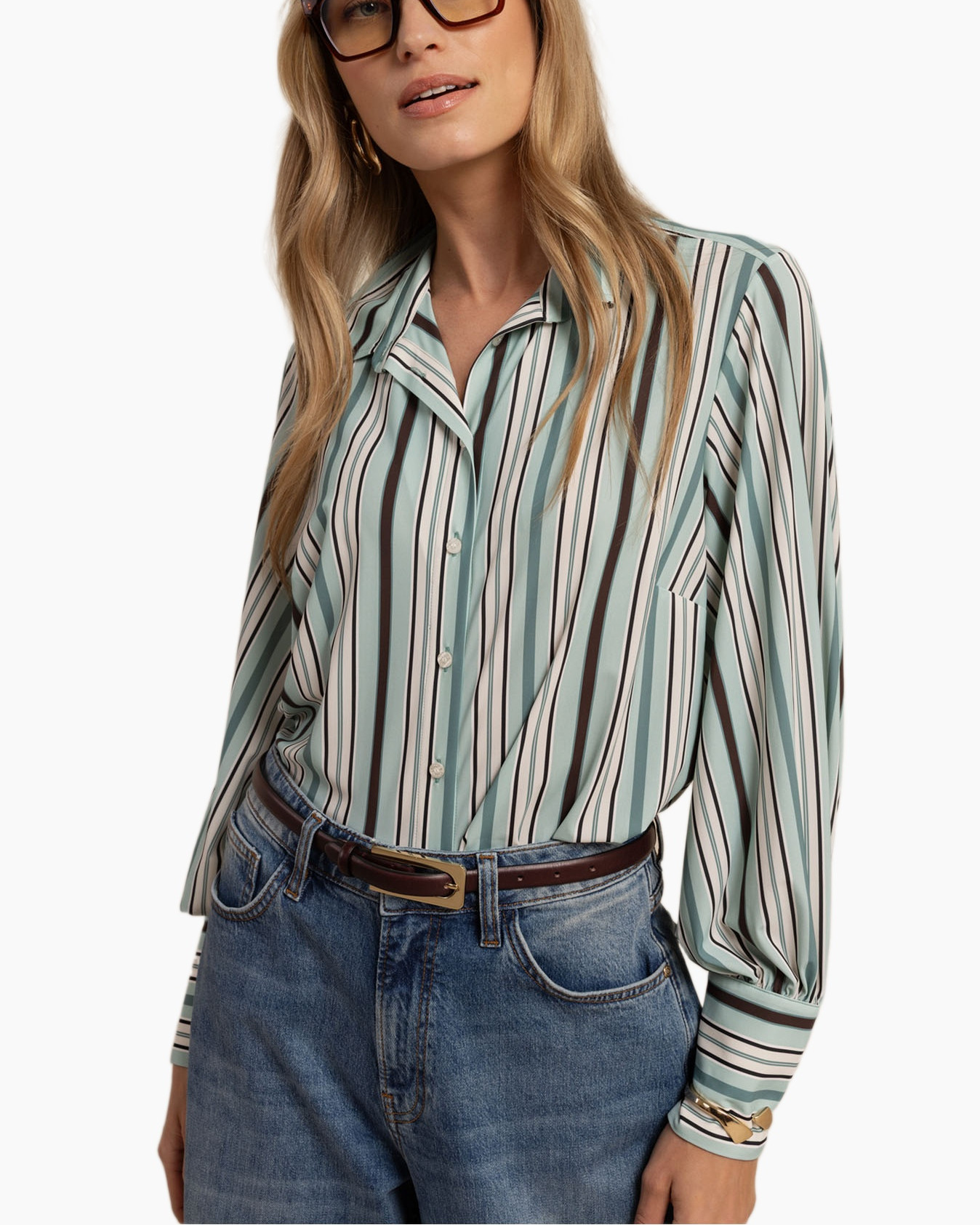 shirt gestreept, knopen-down, lange mouwen, kraag, katoen mengsel