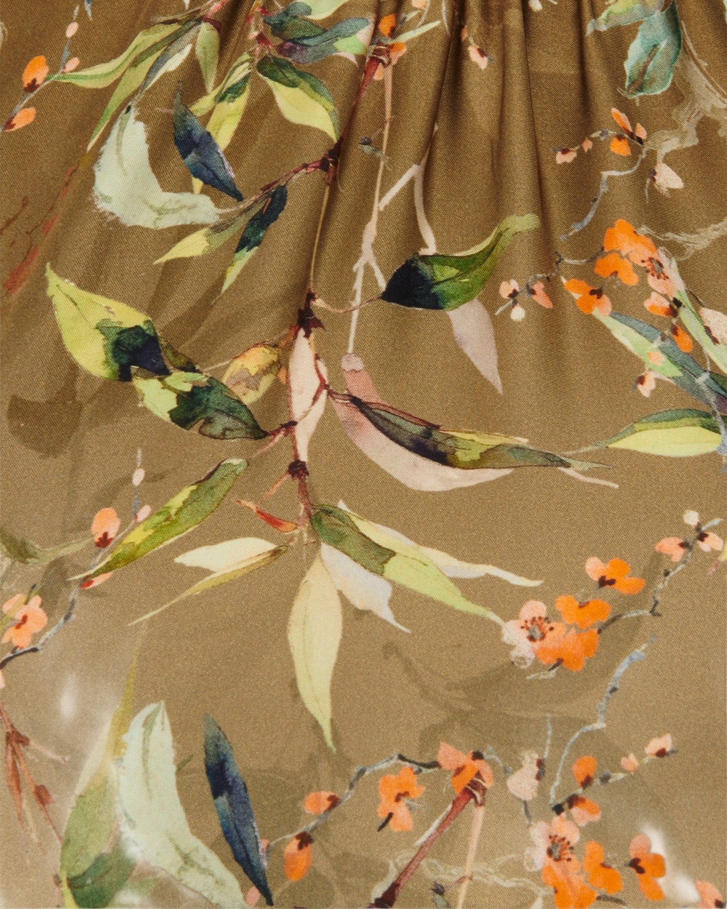 patroon, bloemen, groen, oranje, jurkstof