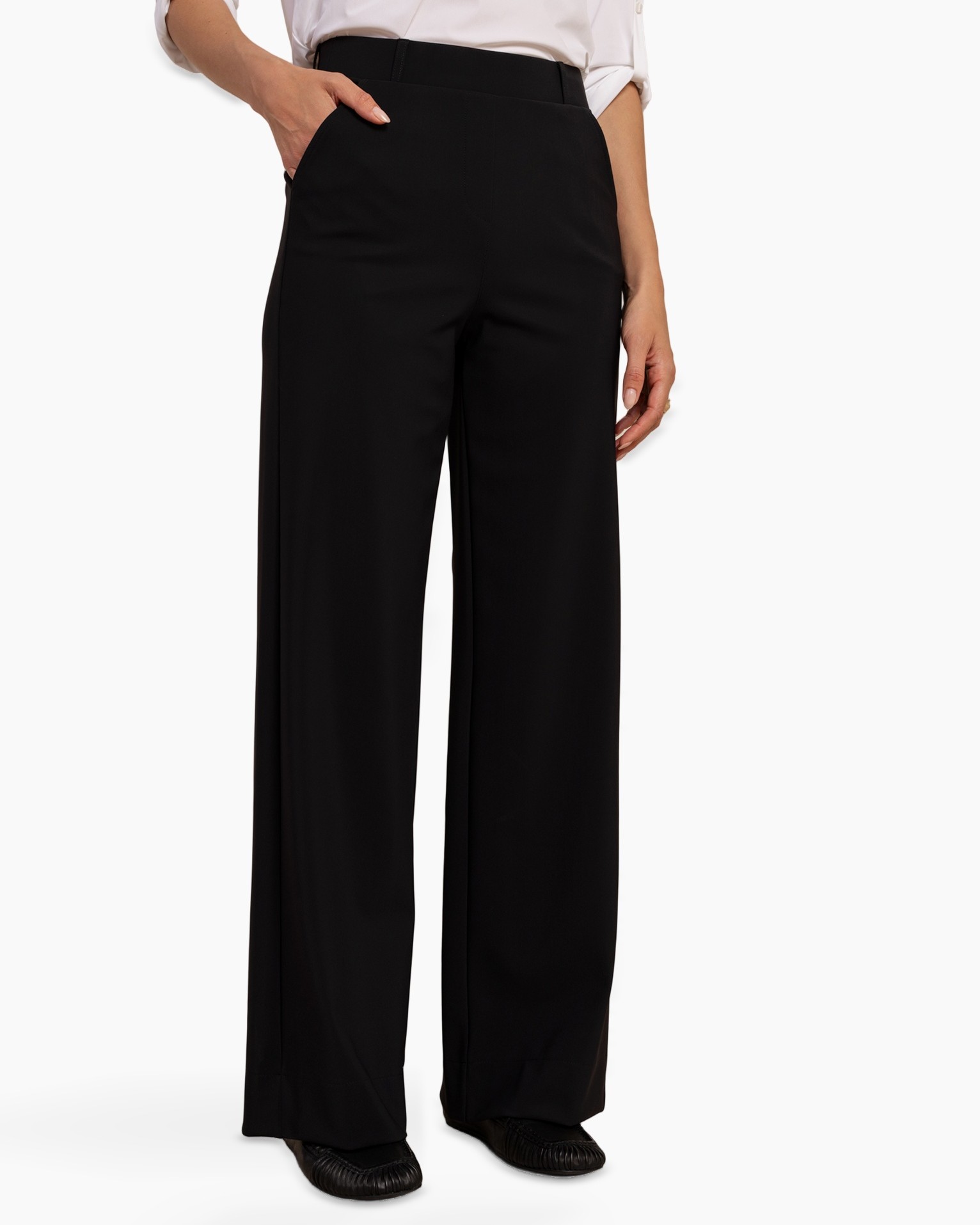 broek, wijd, zwart, tailleren, kantoor