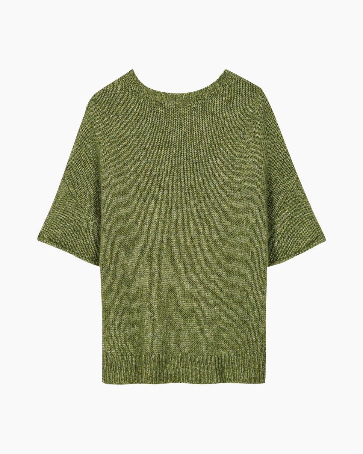 groene brei, trui, korte mouwen, lossere pasvorm, rond hals