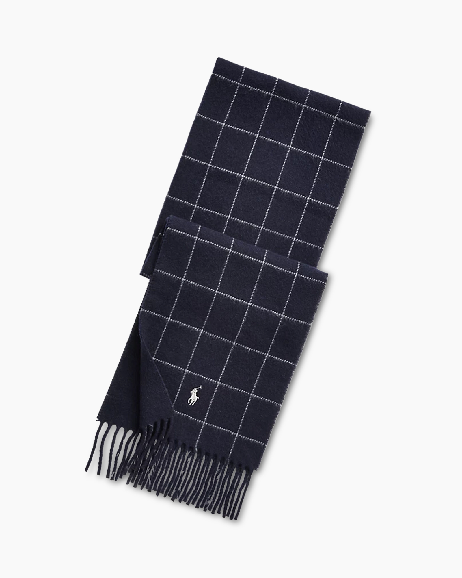 sjaal, marineblauw, ruit, fringes, gebreid
