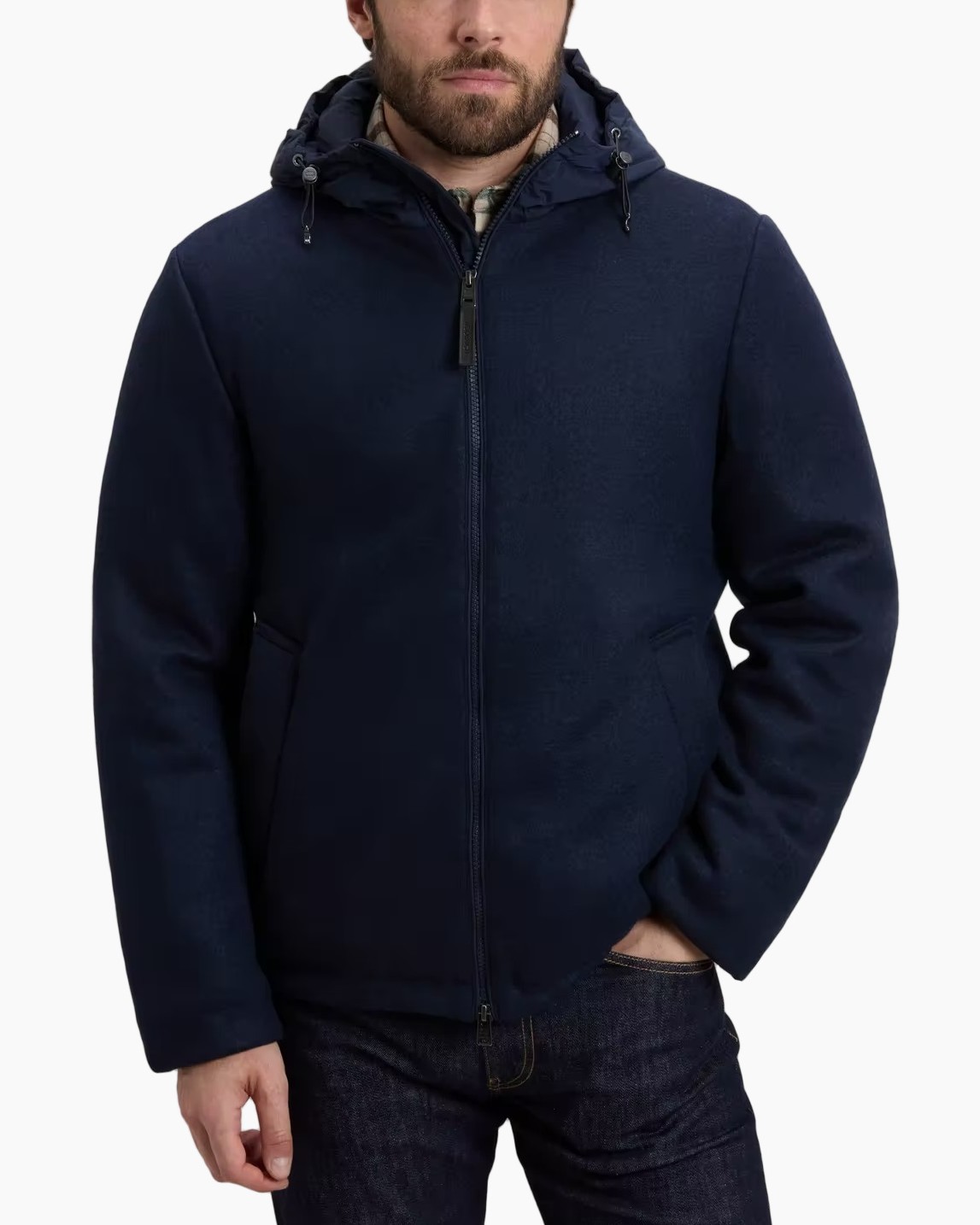 Herenjas, Marineblauw, Capuchon, Ritssluiting, Lange mouw
