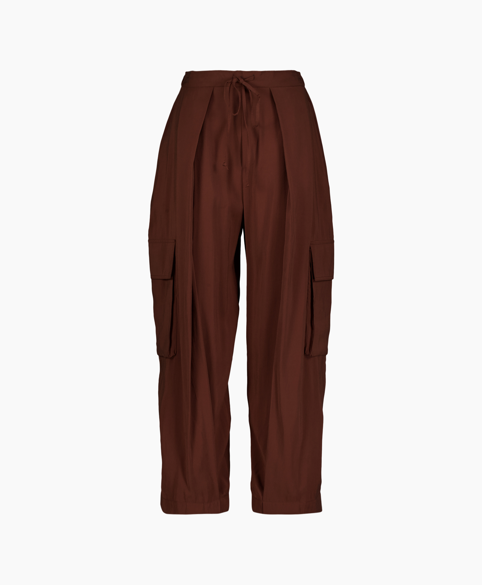 kargo broek, trekkoord, bruin, rokend, zakken