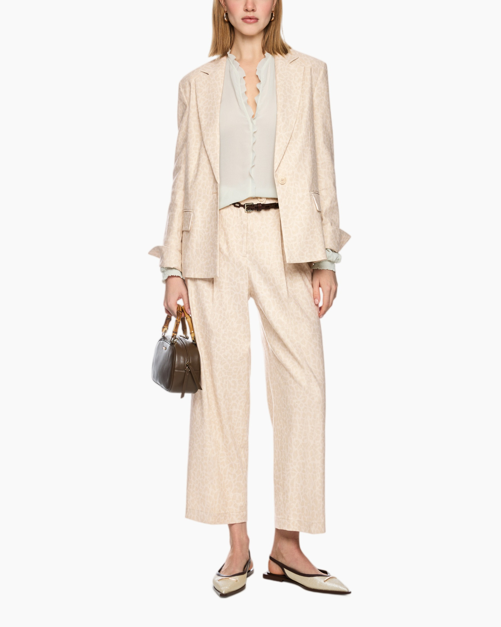 blazer, suit, pants, leopard print, beige