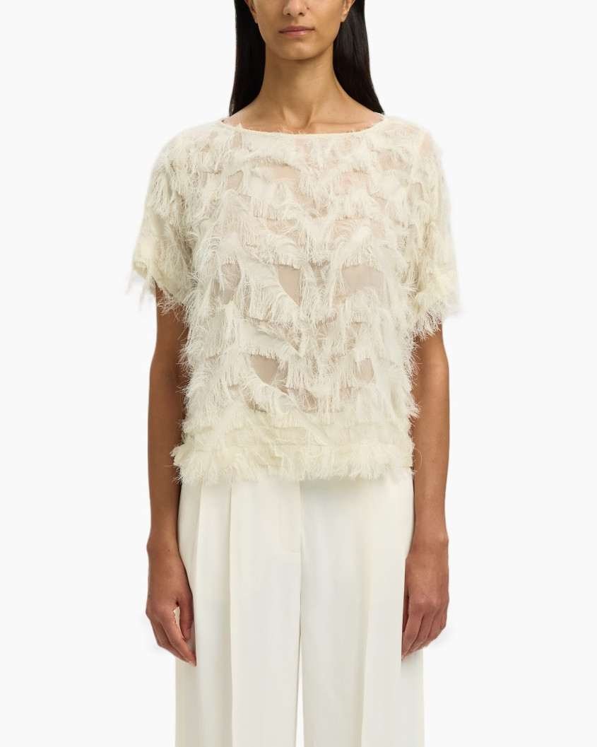 kanttop, verenachtig, doorschijnend, crème, korte mouwen