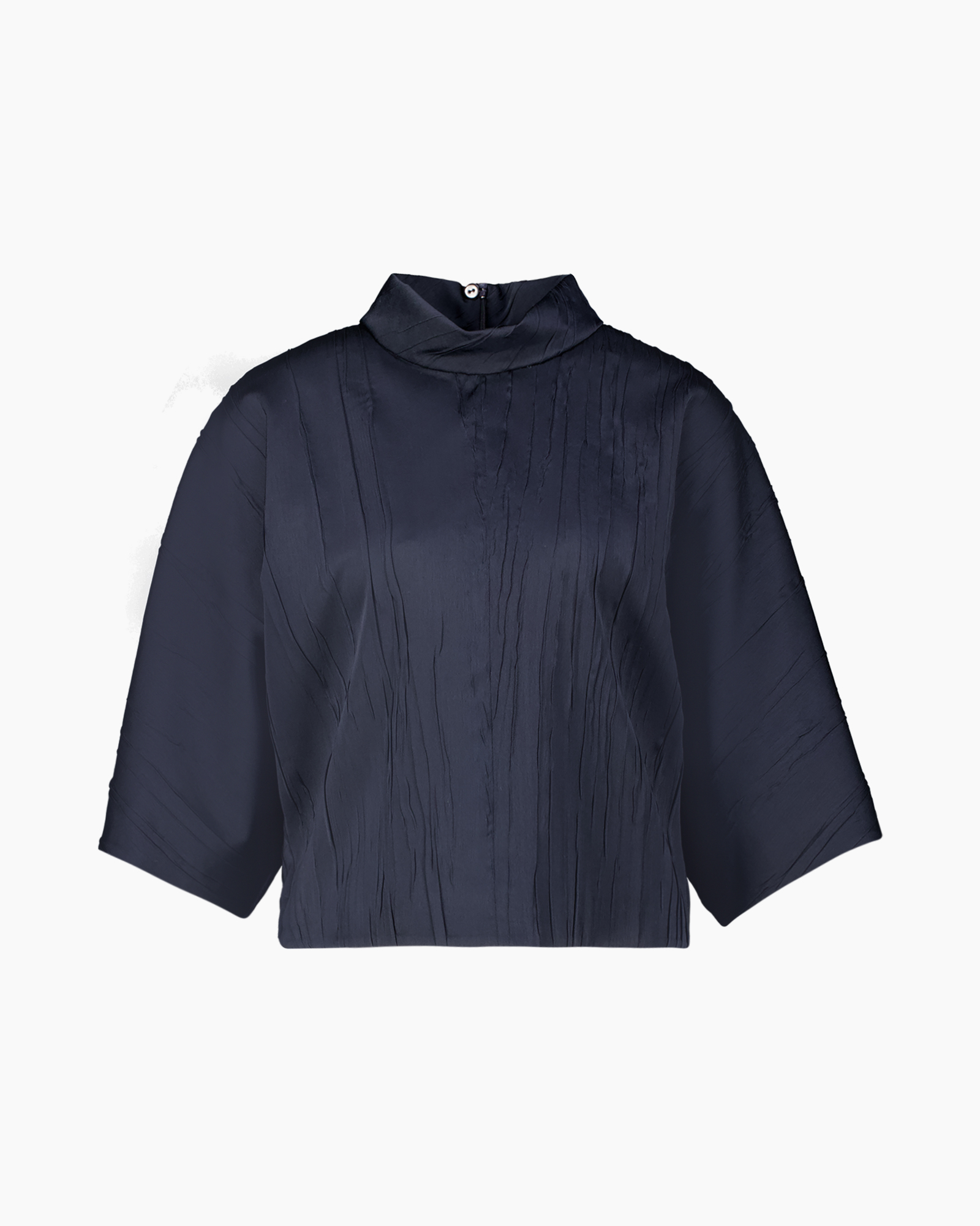 top, blouse, lange mouwen, halsloze/ hoge neck, marineblauw