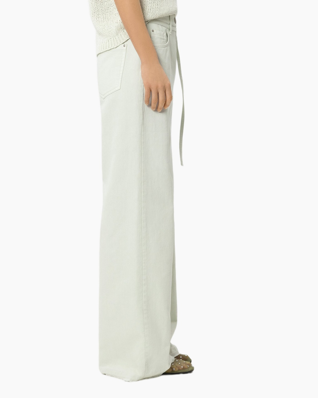 wide-leg, linen look, light grey, pocket, belted hem