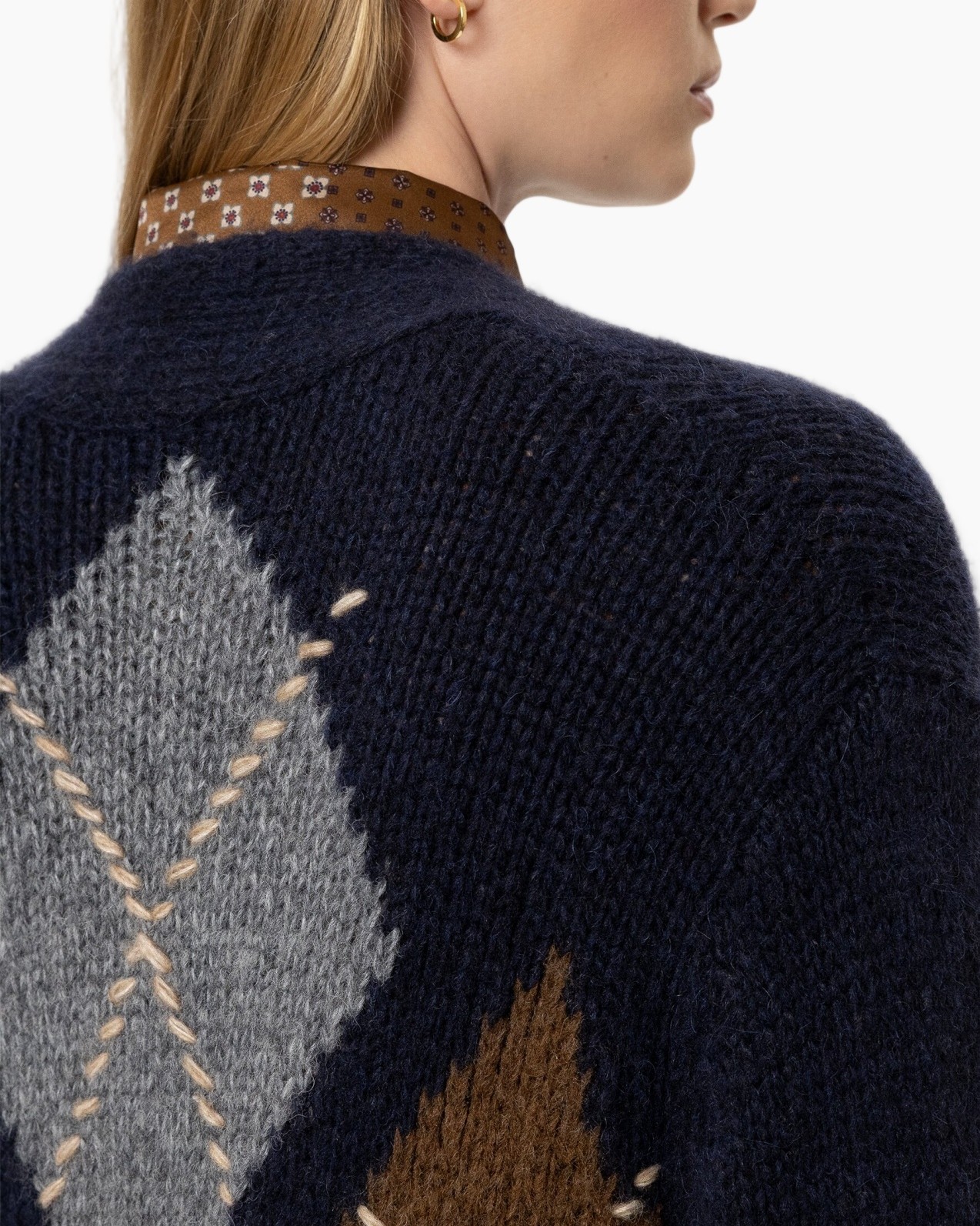 cardigan, argyle, patroon, lang, open-front