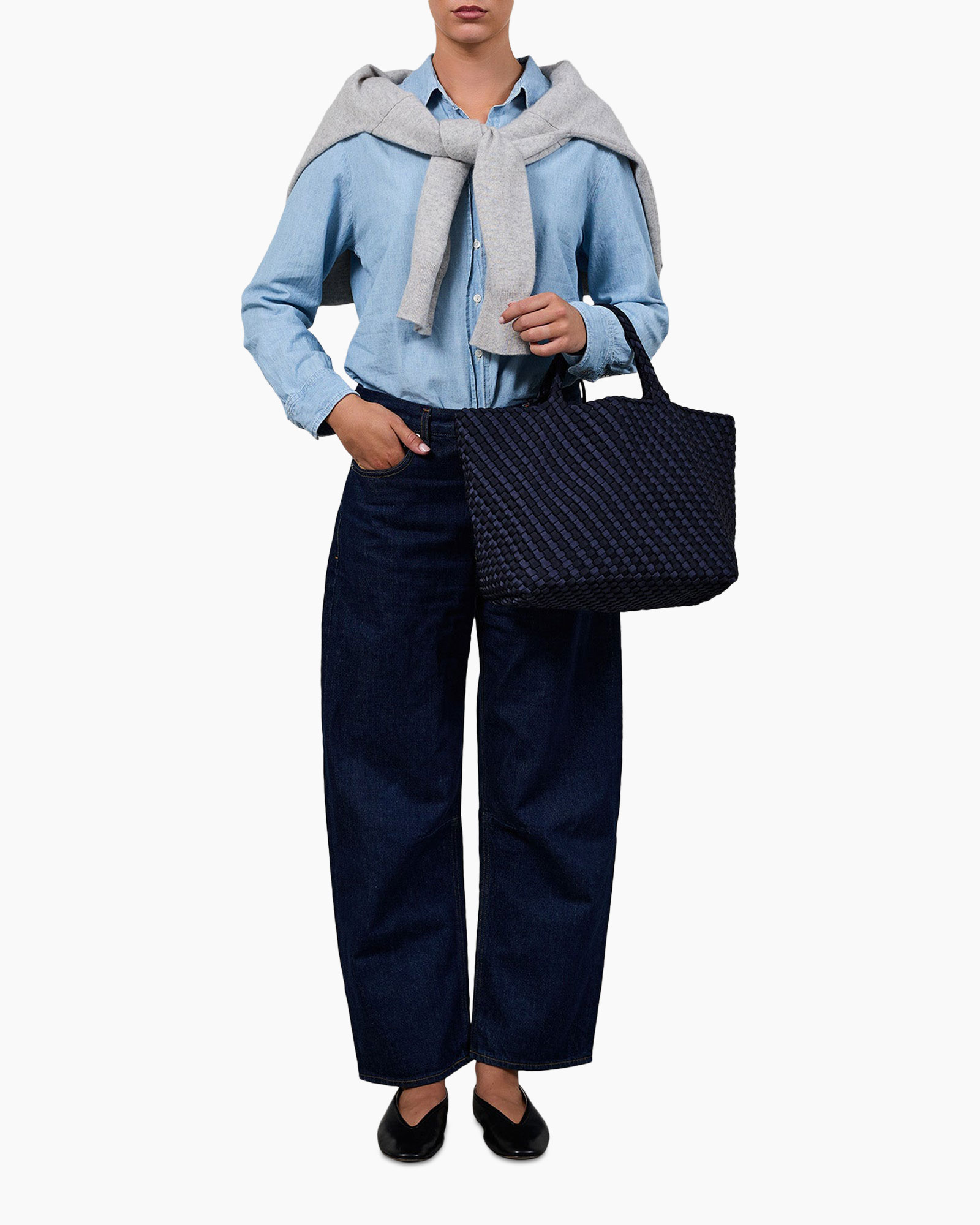 tote tasje, geweven tas, marineblauw, oversized tas, handtas