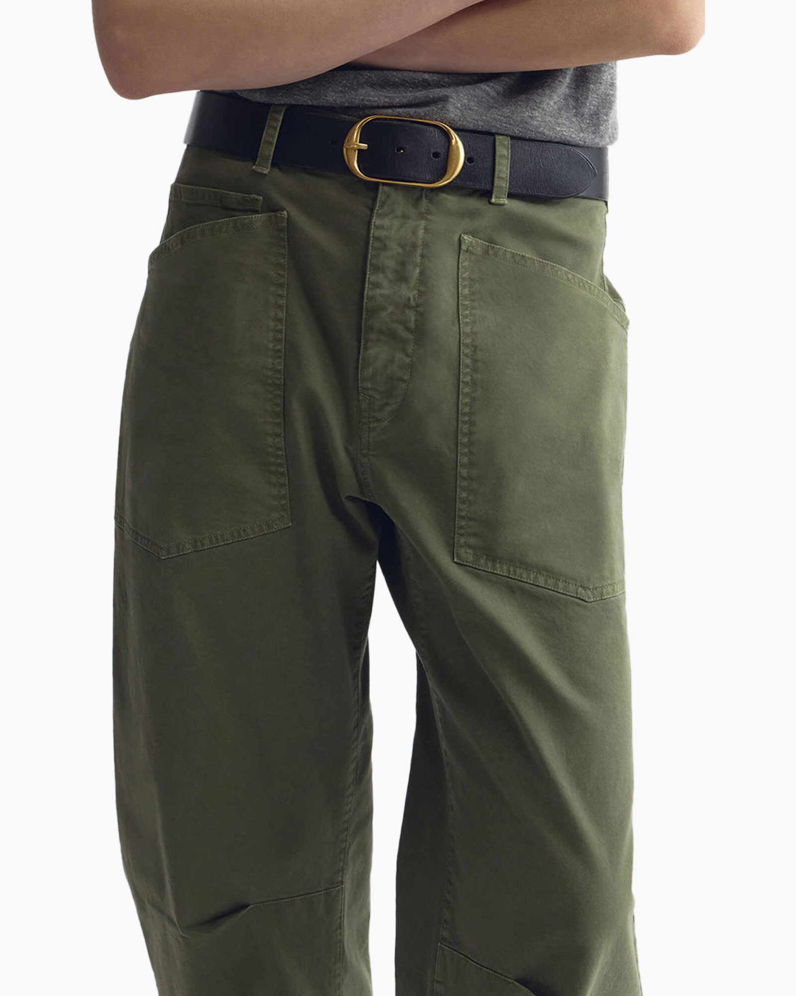 broek, olijf, cargo, riem, voorzakken