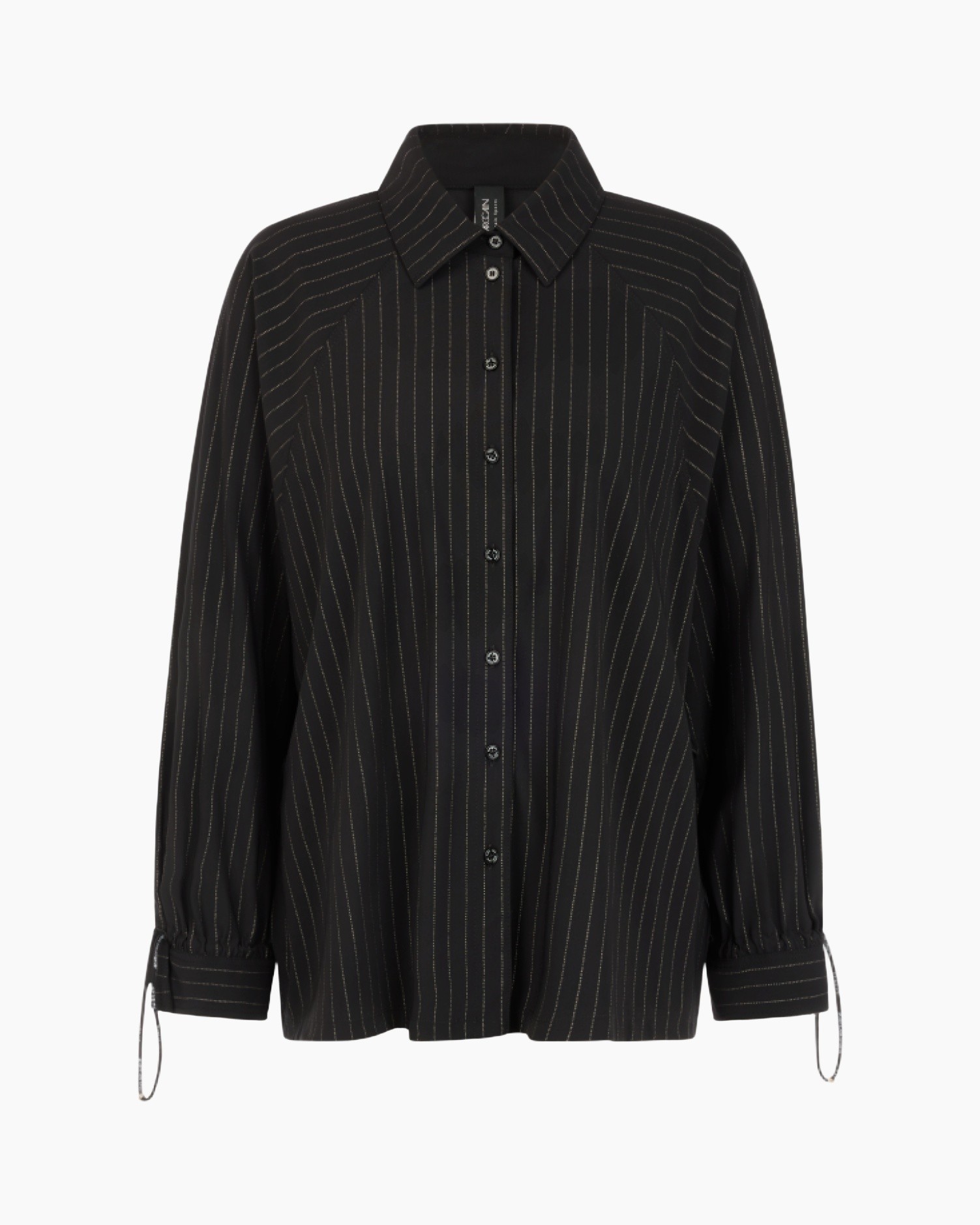 blouse, gestreept, knopenblouse, zwart, lange mouwen