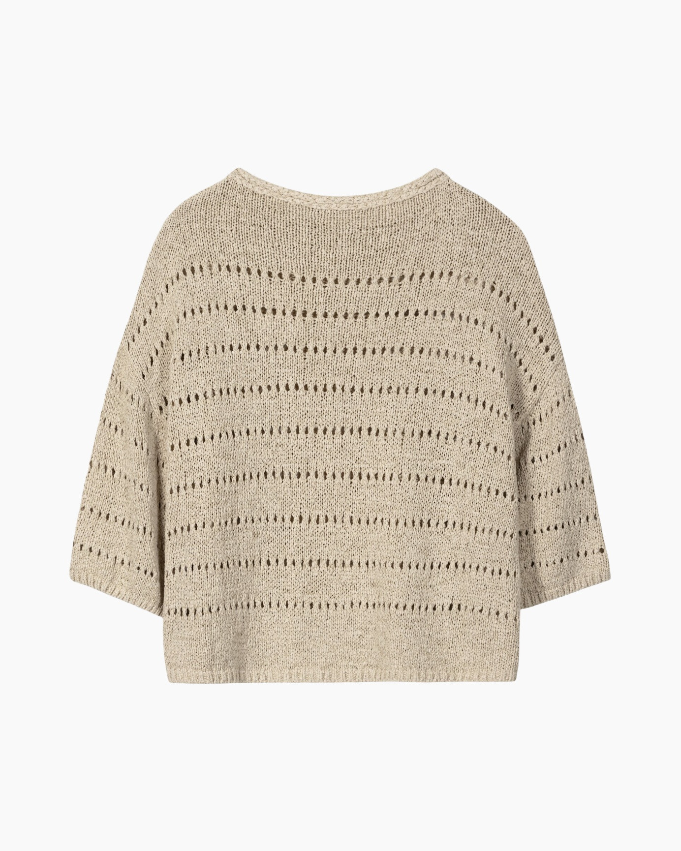 knitted sweater, beige, short sleeve, loose fit, hole pattern