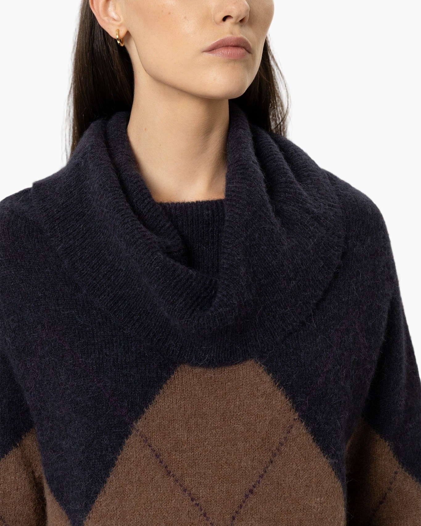 pullover, rolkraag, argyle, brei, marineblauw