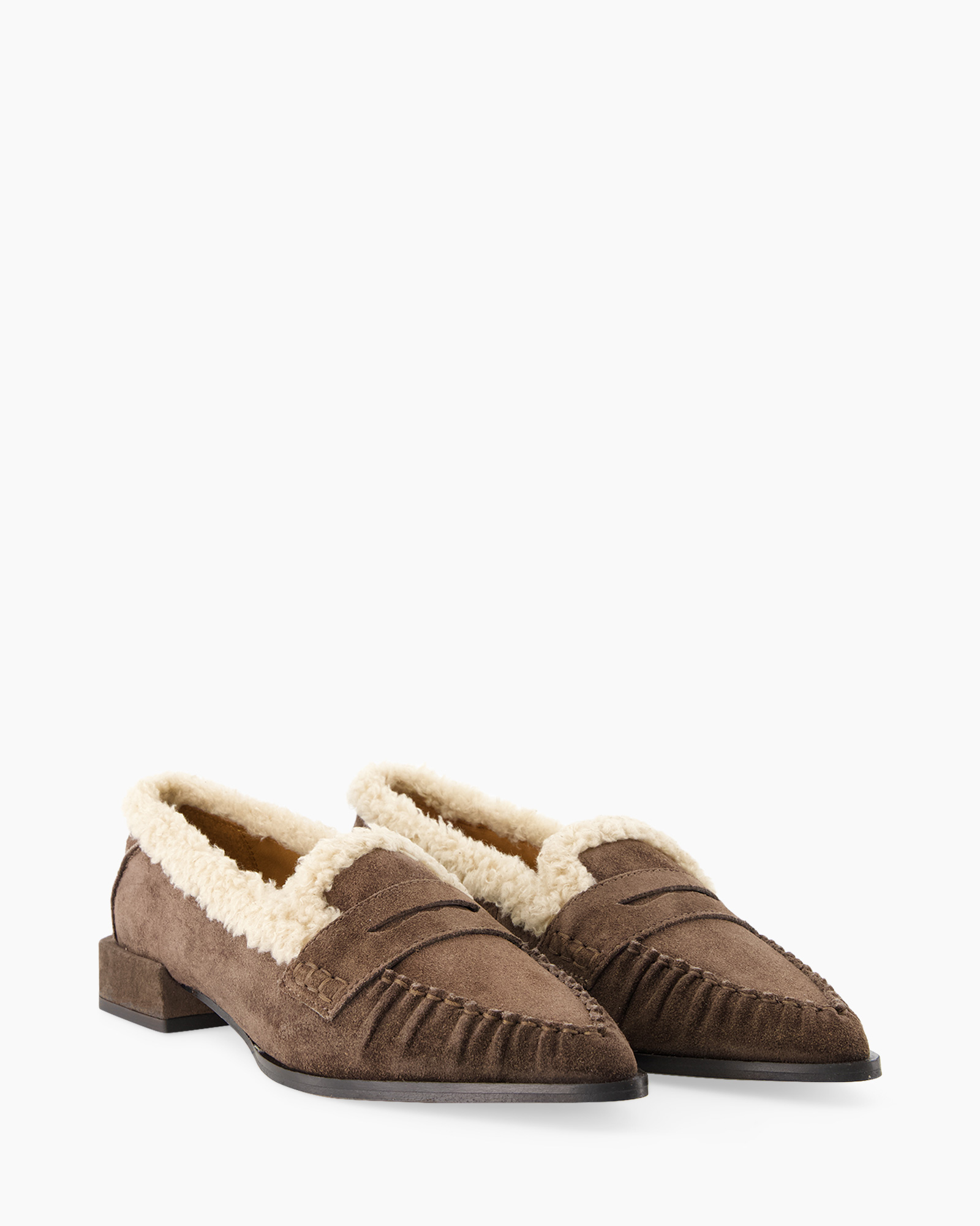 moccasins, slip-on, bruin, shearling, suède