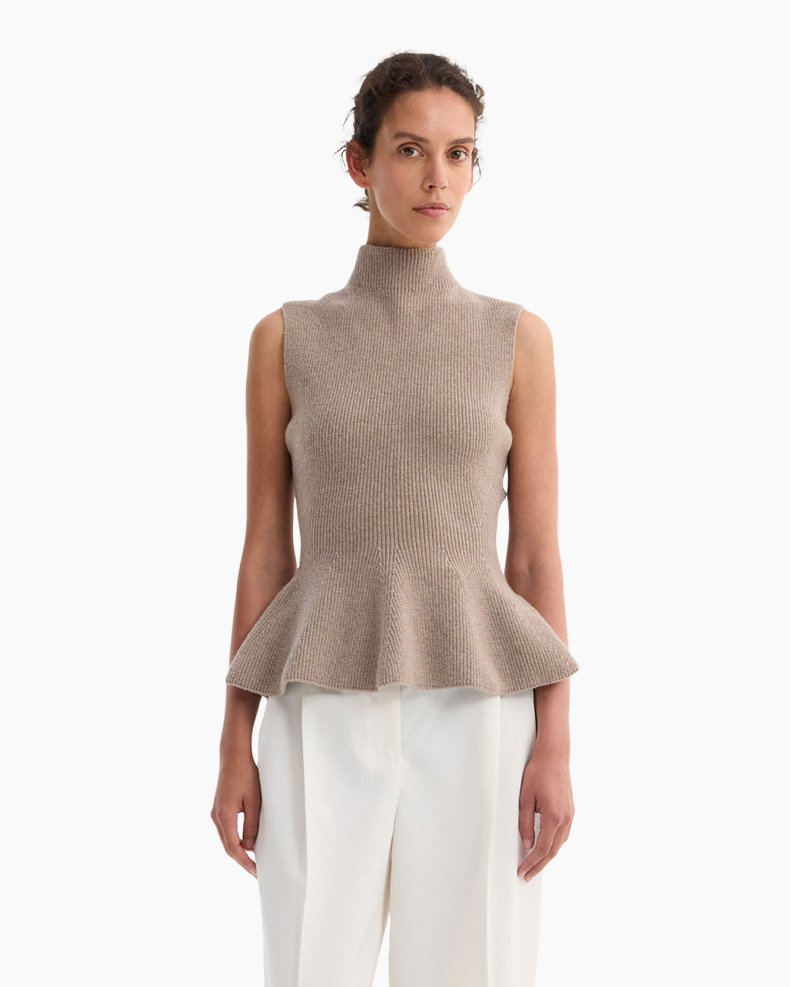 Top Sculptural Sleeveless Knitted Taupe