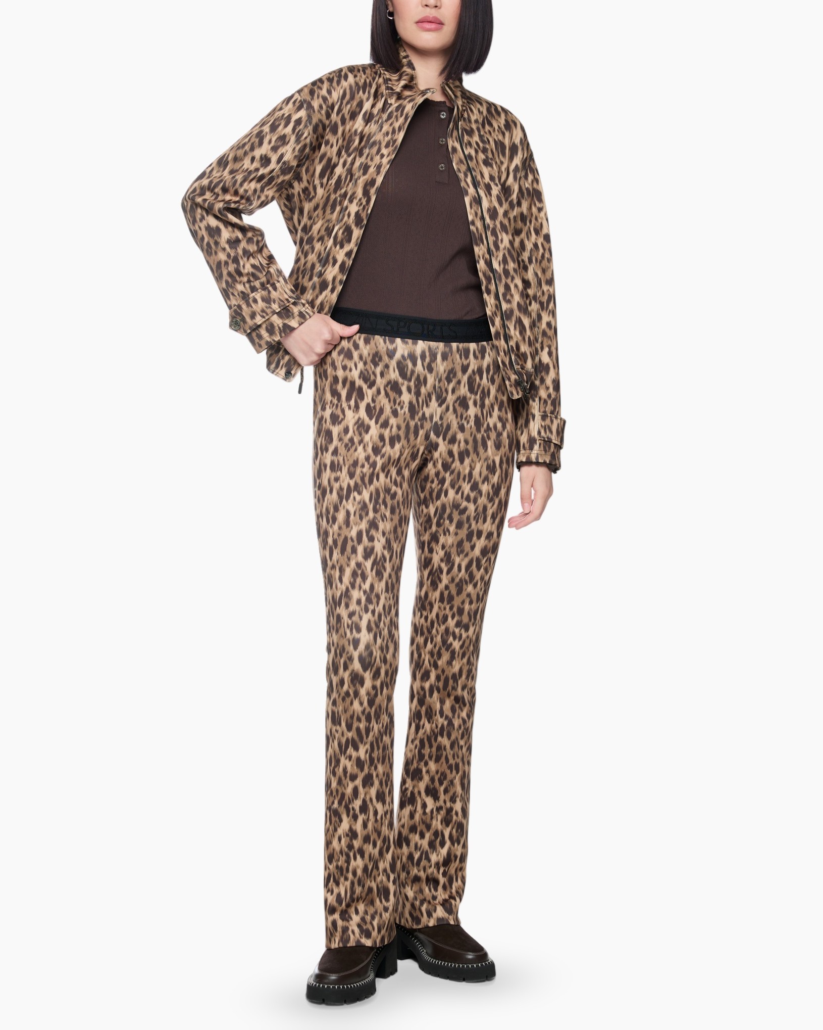 leopard print, broek, jasje, set, losse pasvorm