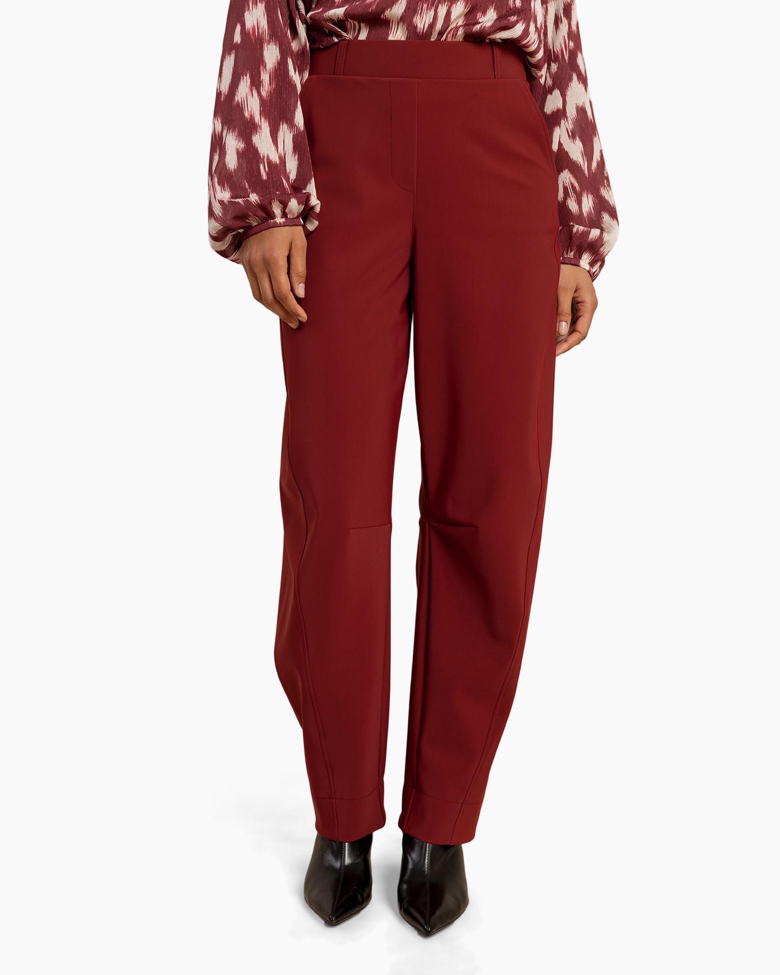 Damesbroek, Hoge taille, Wijde pijpen, Bordeauxrood, Effen kleur