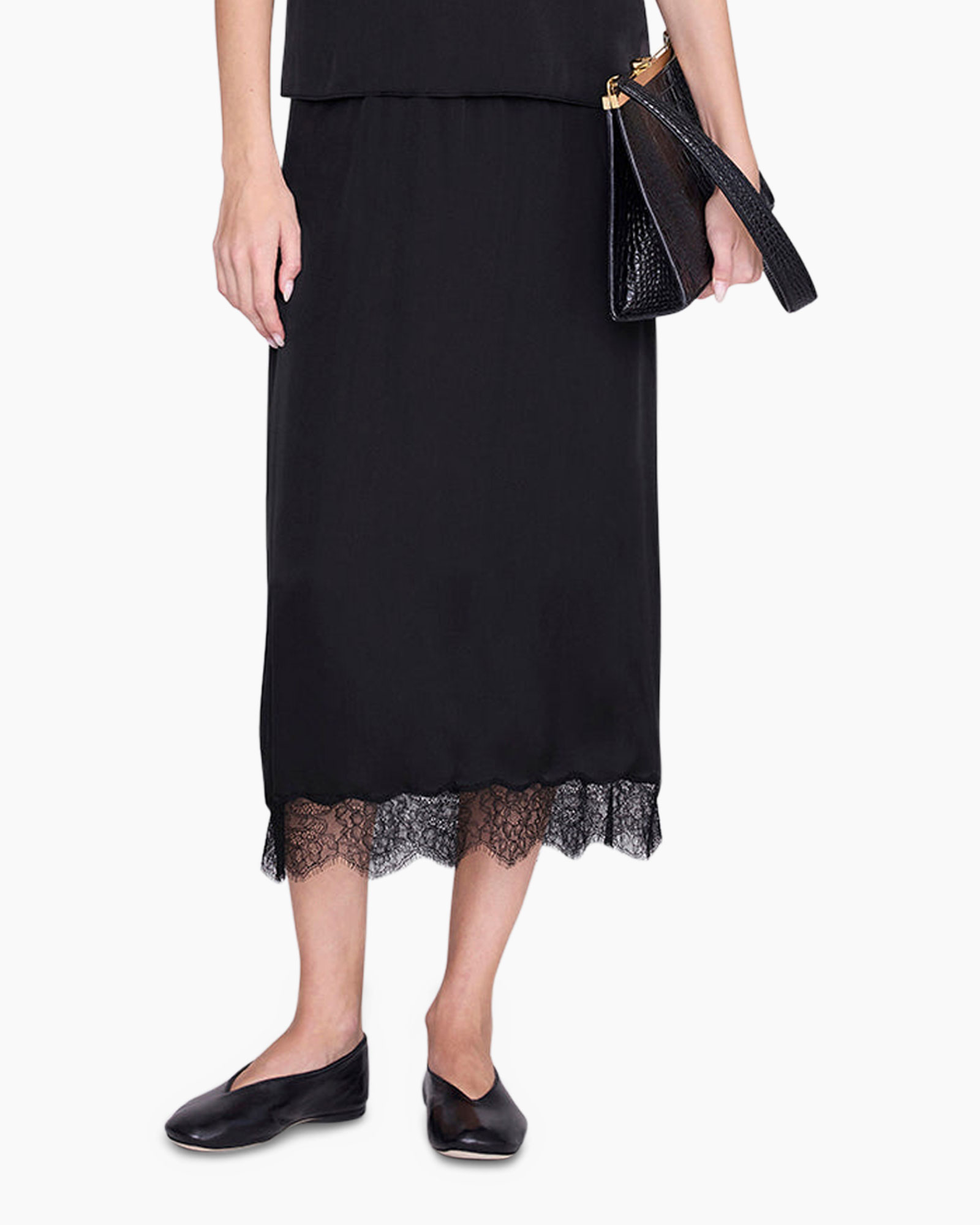 zwart, mid length, kanten van kant, avondtasje, plateau schoenen