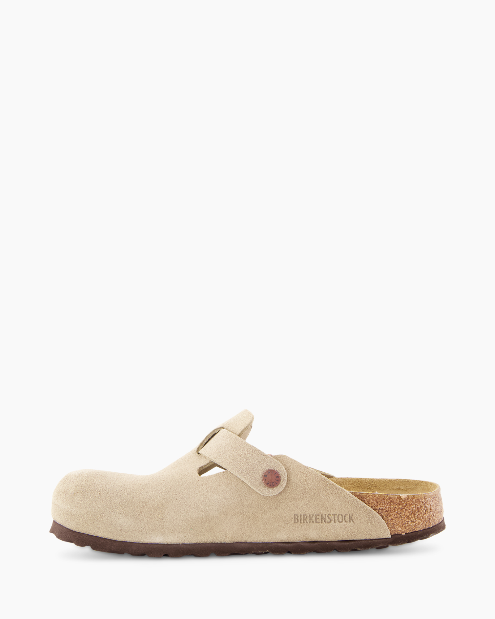 klompen, sloffen, suede, beige, gesp