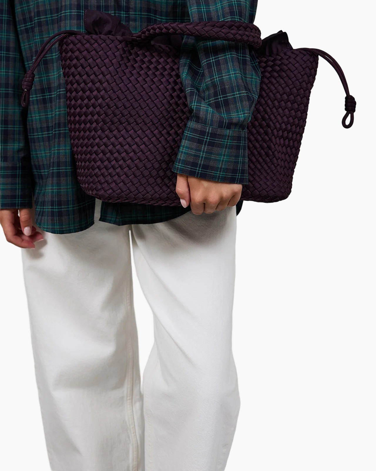 gewoven tas, textuur tas, portemonnee, schoudertas, pruimkleur