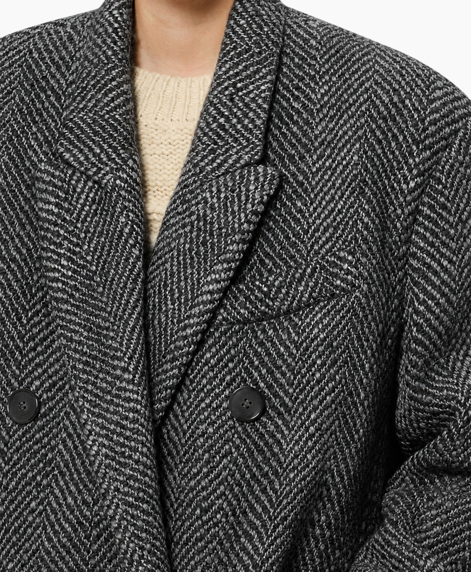 jasjak, dubbelbreasted, hounds tooth patroon, lange jas, lange mouwen