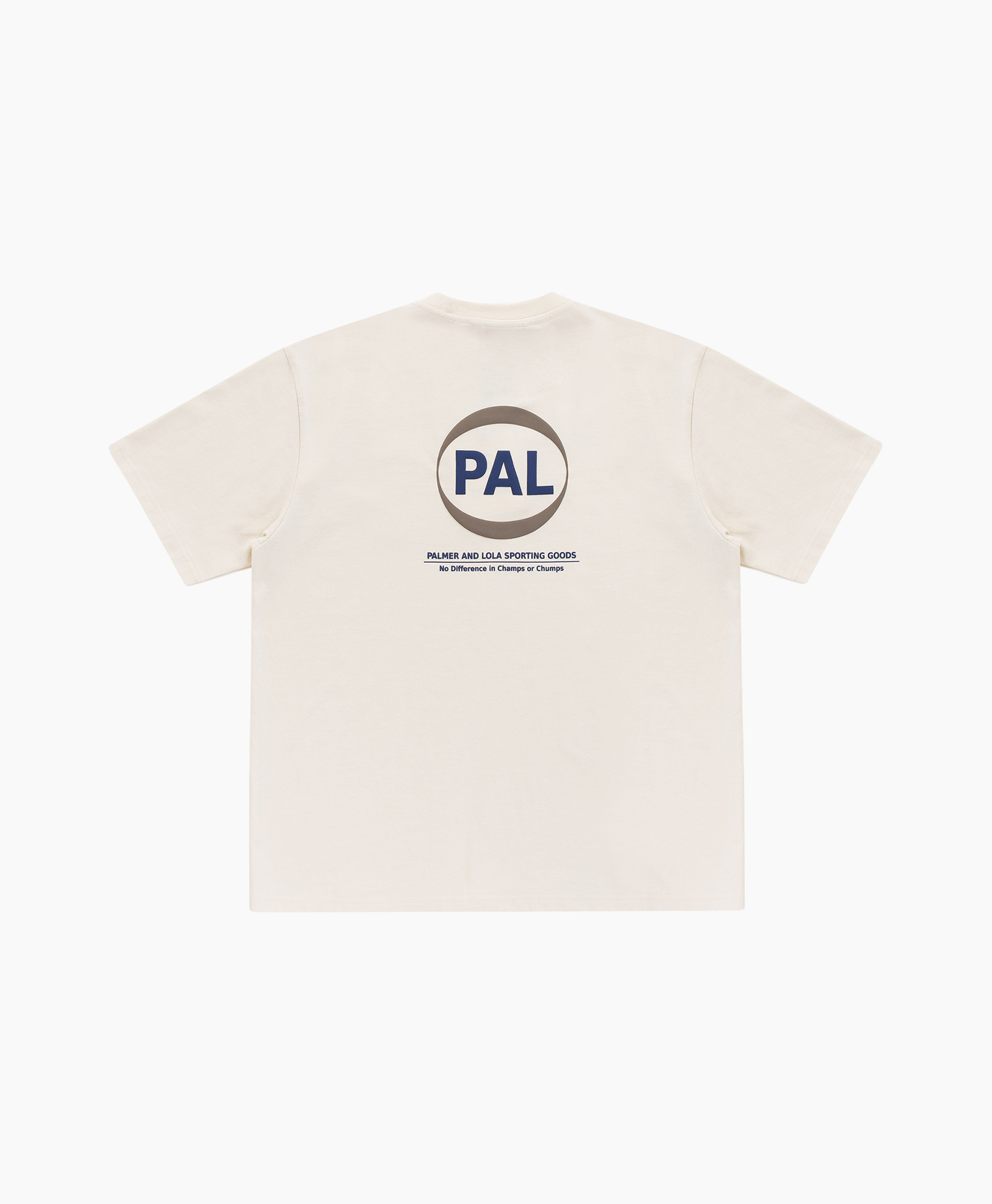 t-shirt, mouwstuk korte, beige, rugzijde grafisch, logo afdruk