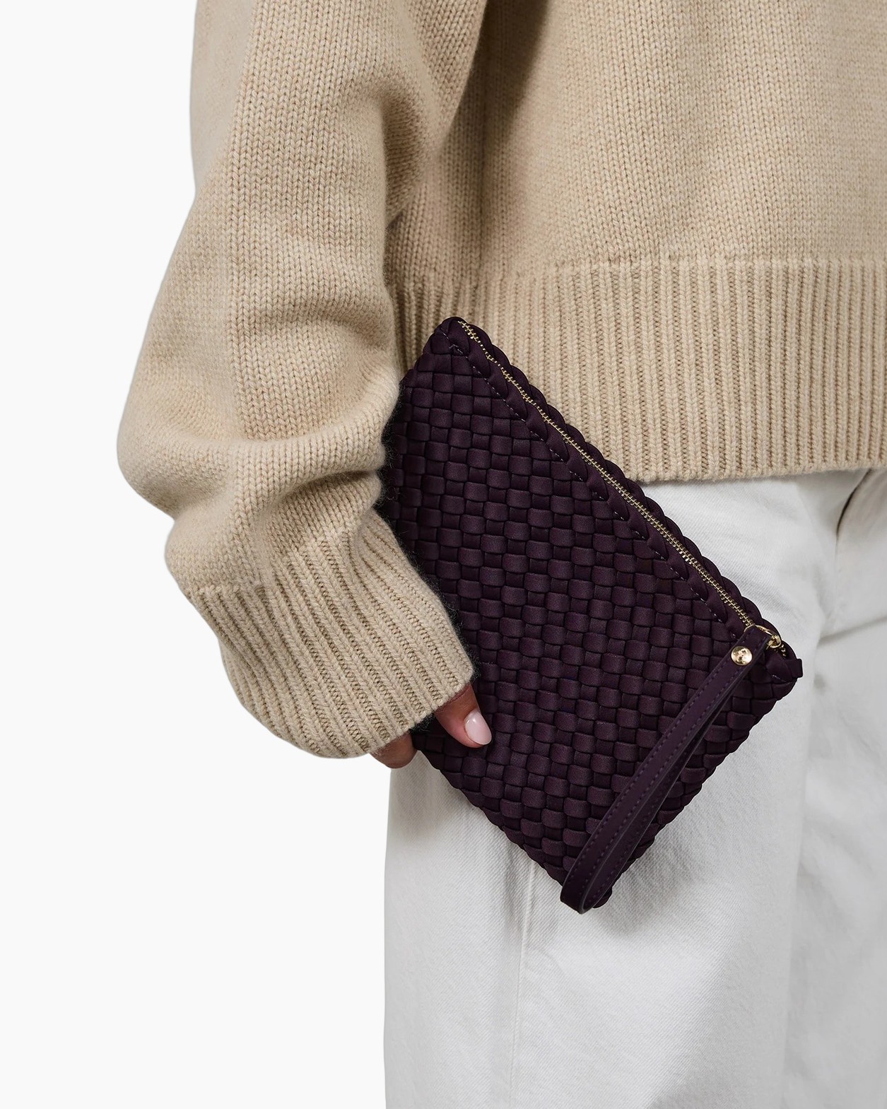 clutch, geweven, paars, ritssluiting, portemonnee