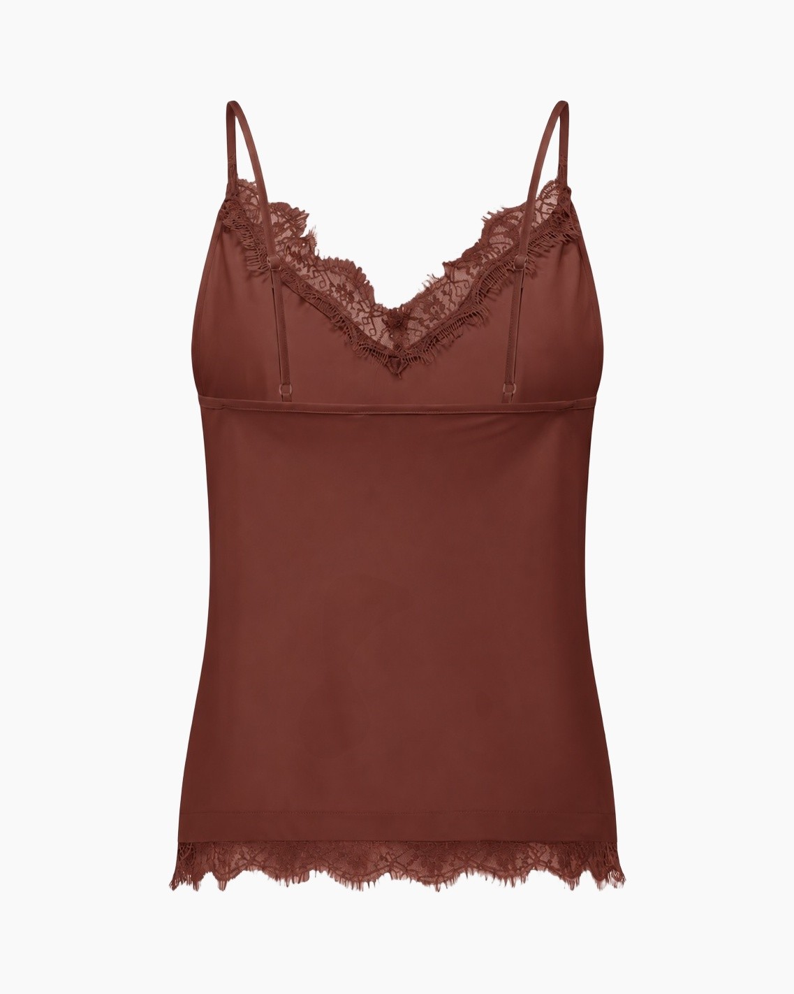 singlet, slipdress?, lace kraag?, satijn, bruin