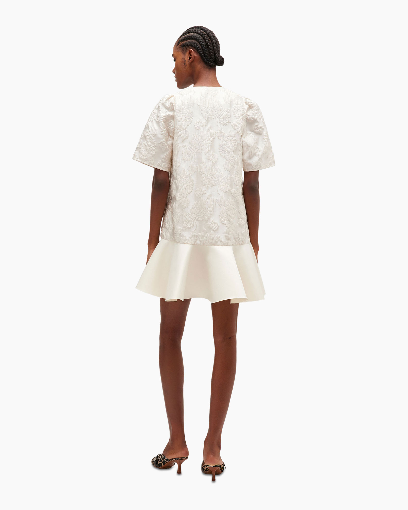 Mini Jurk Satin Cloque Wit