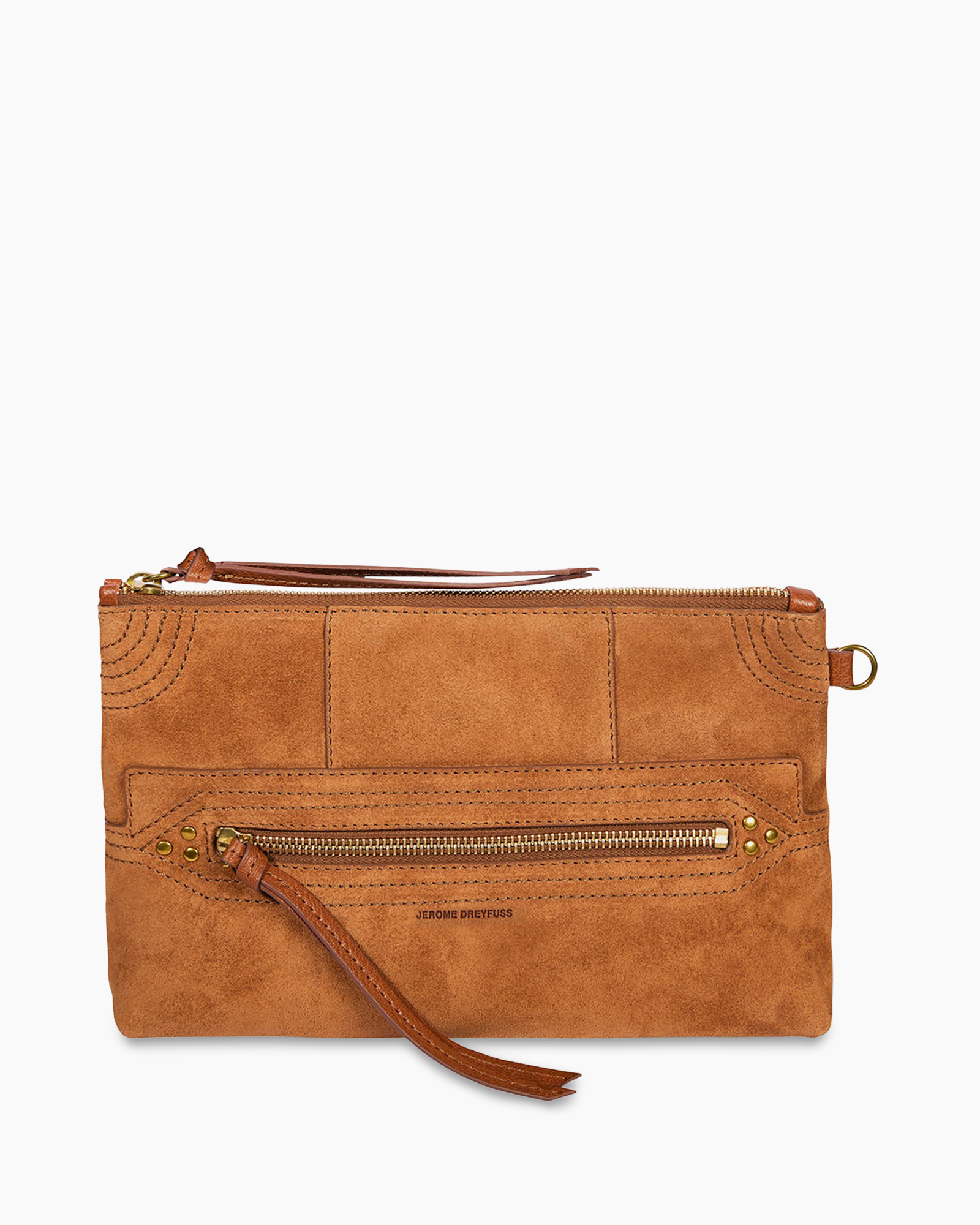 clutch, portemonnee, bruin, suede, rits