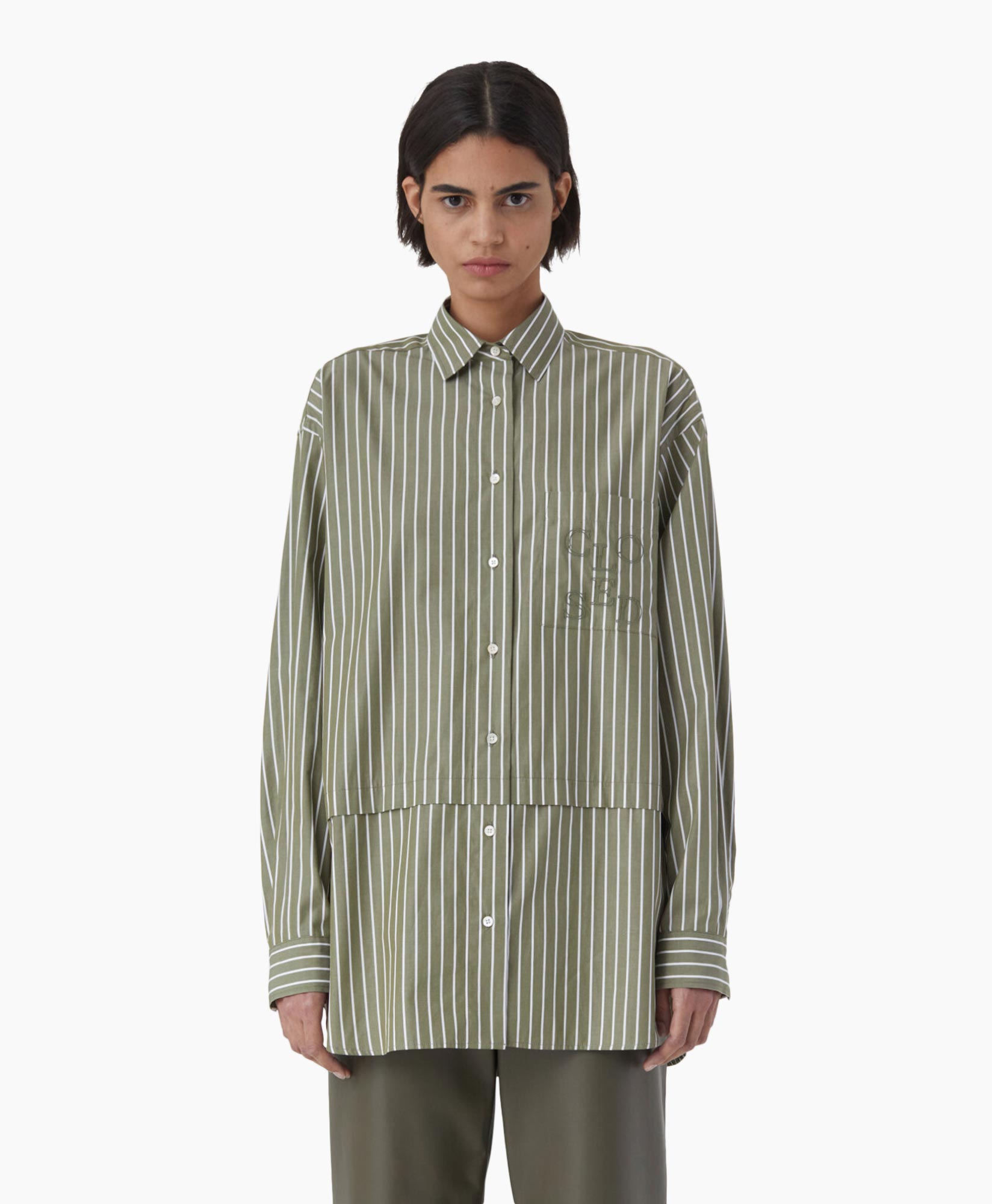Closed Blouse Long Stripe Blouse Groen
