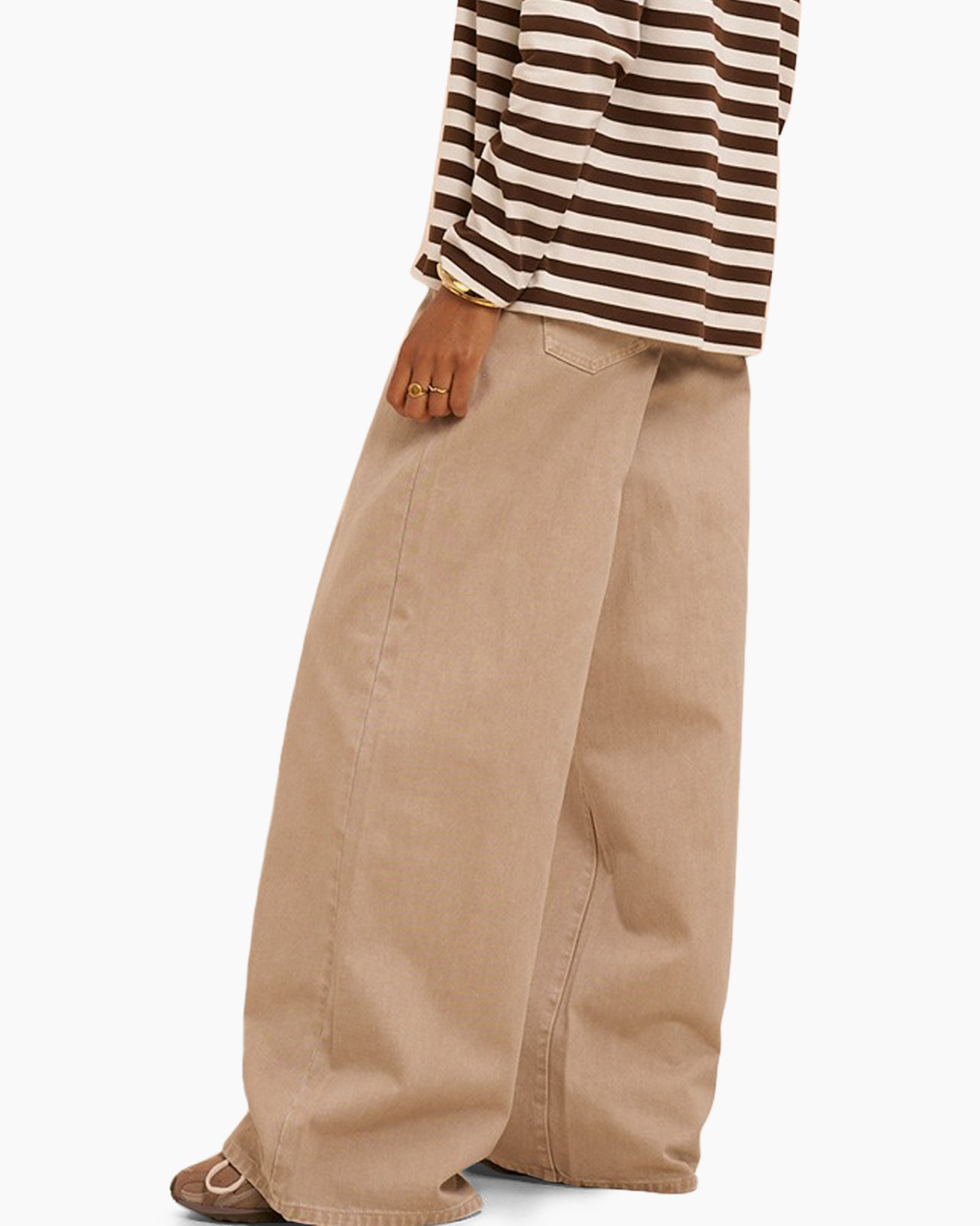 broeken, wijd uitlopend, beige, lening, broek