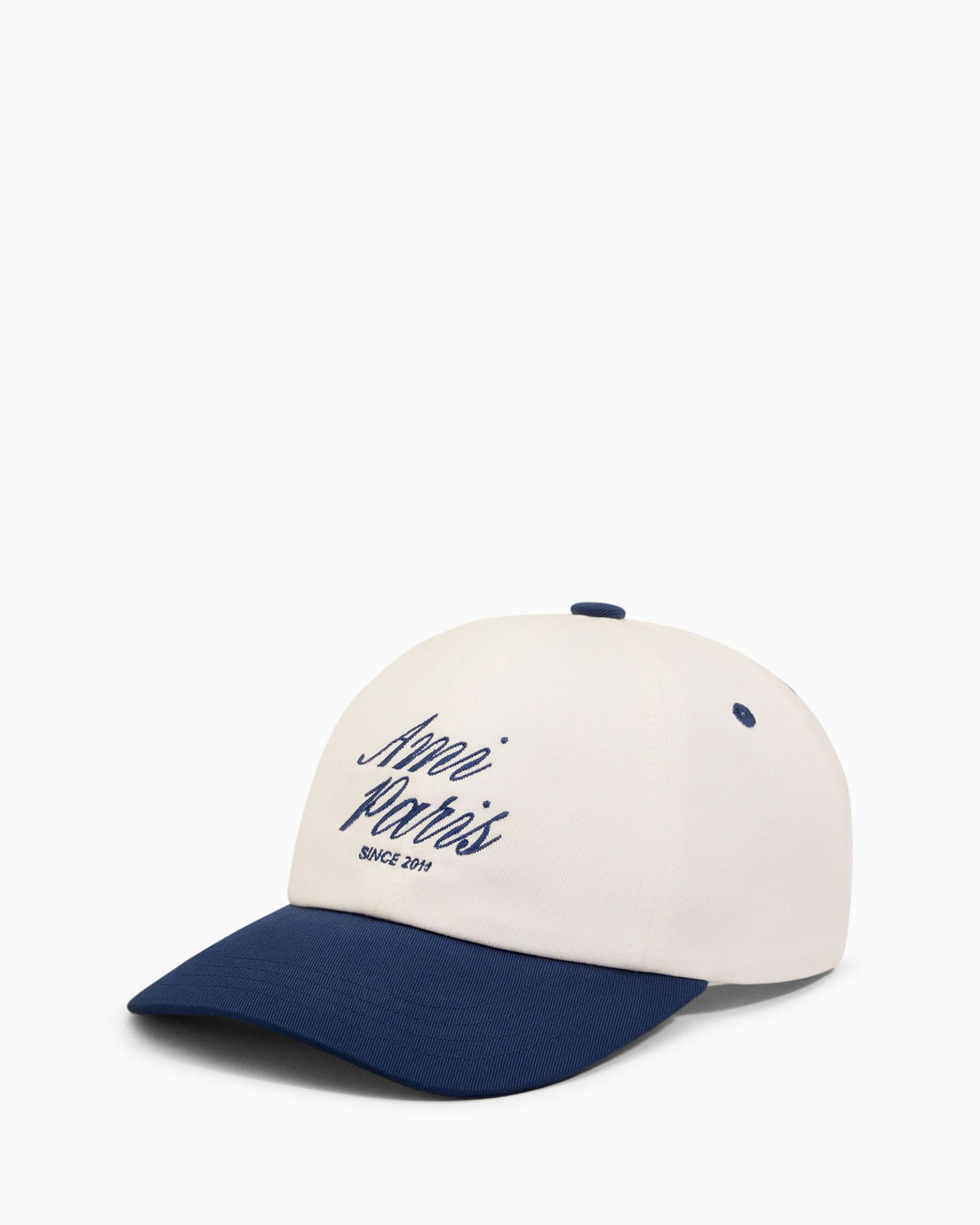 baseball cap, two-tone, white cap, blue brim, embroidery