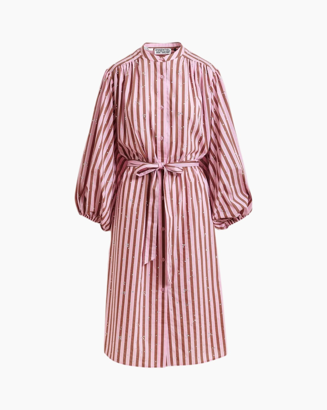 jurk, gestreept, roze, riem, lang