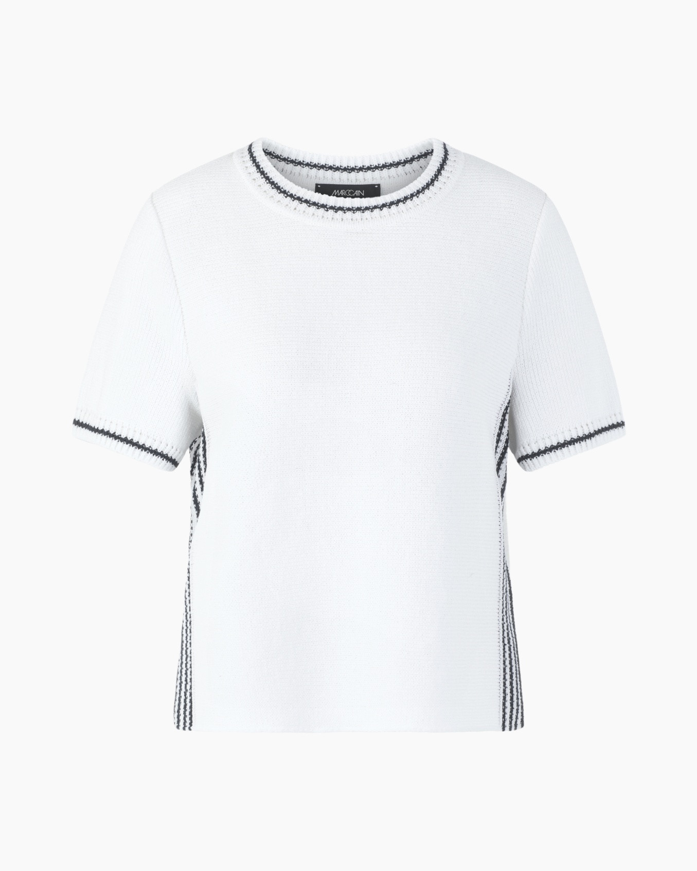 gebreide, t-shirt, wit, zwart rand, korte mouw
